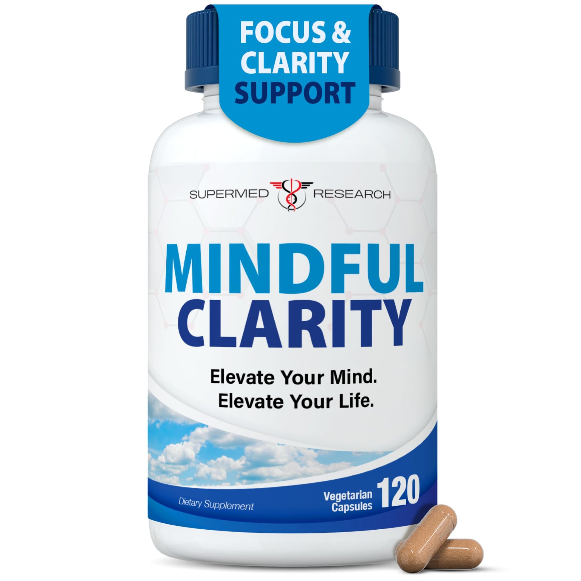 Supermed Research Mental Clarity & Focus Supplement with Bacopa, Rhodiola, Ginkgo Biloba, Huperzine, Vitamin B12, DMAE – Vegan Nootropic Brain Supplement for Memory and Brain Health (120 Capsules) Supermed ResearchAu supplements