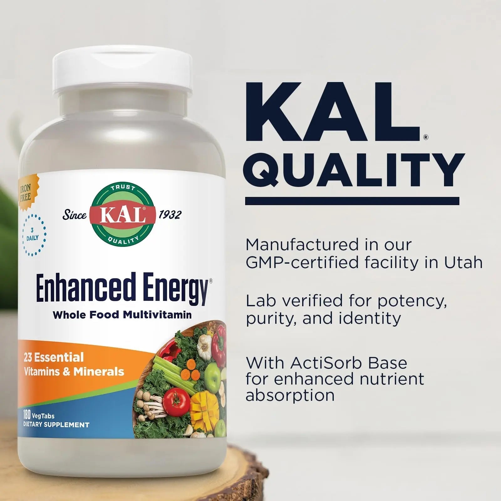 KAL® Enhanced Energy Multivitamin | Whole Food Based Vitamins & Minerals w/ Antioxidants, Digestive Enzymes & Natural Carotenoids | 180 Capsules KALAu supplements