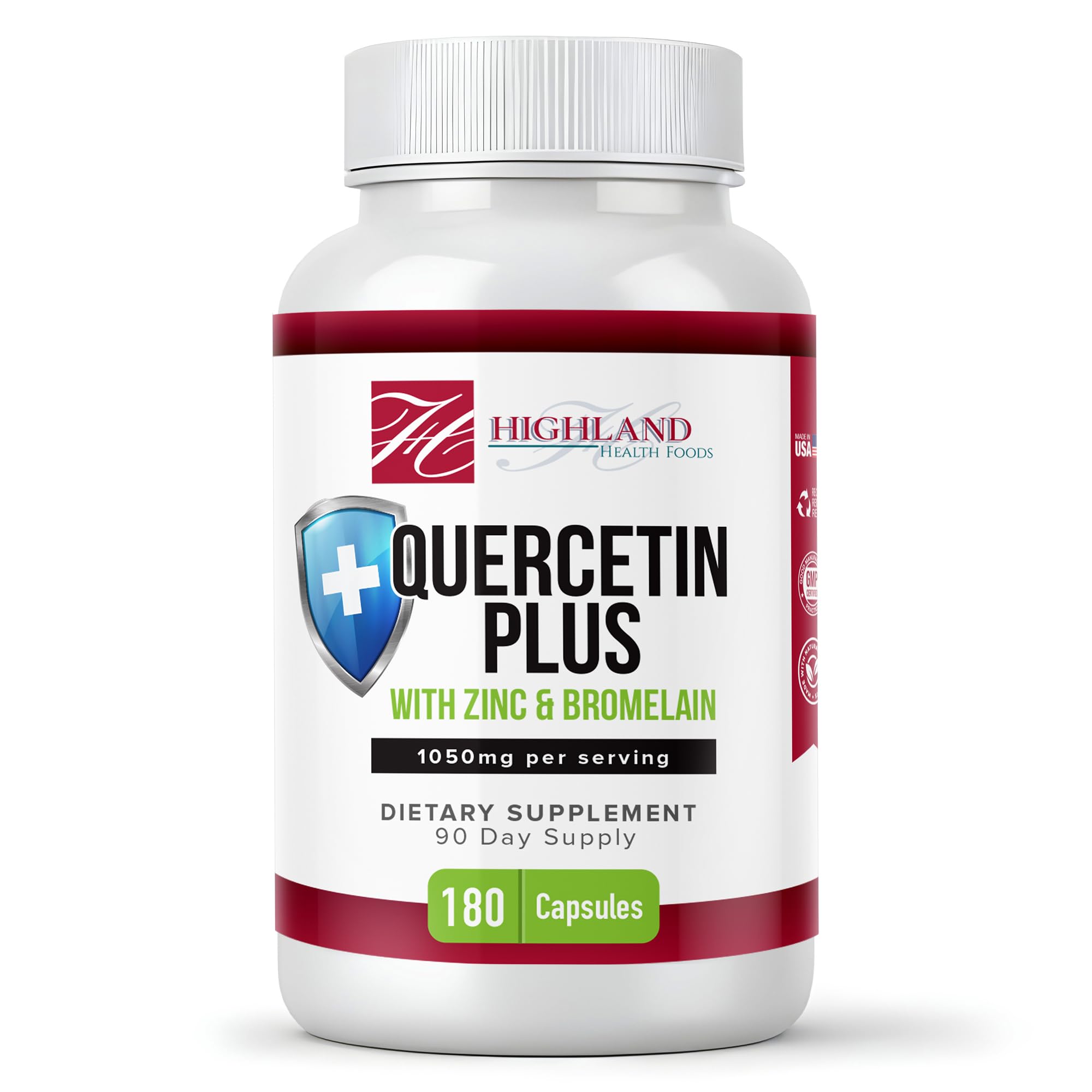 Highland Health Foods Quercetin Plus Bromelain and Zinc 180 Capsules - Immune Support Supplement for Adults, Teens, Seniors - Quercetin with Bromelain for Immune Support Highland Health FoodsAu supplements