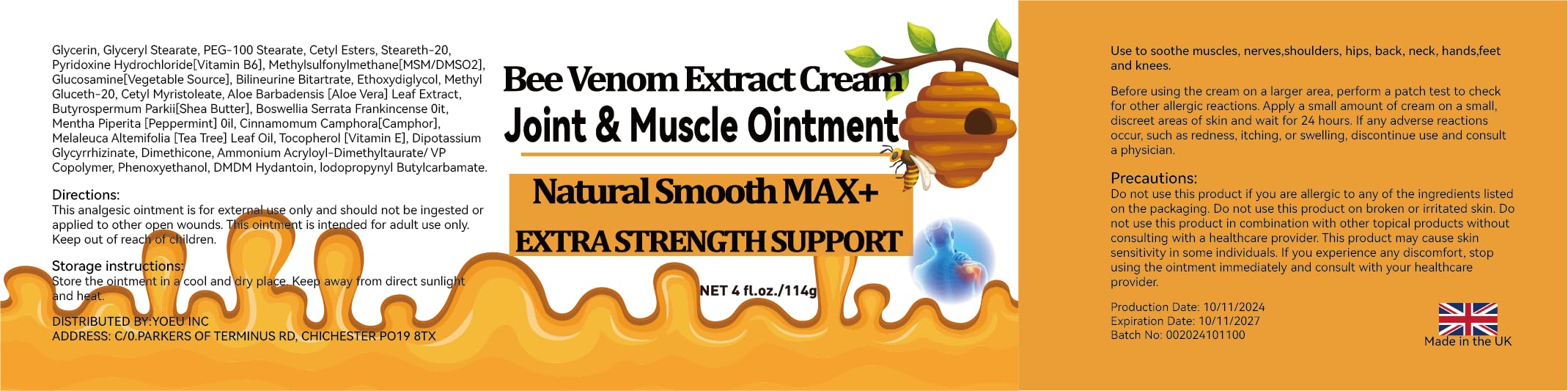 WONDROUSZ Bee Venom Joint Cream, Extra Strength Muscle & Bone Soothing Ointment, for Shoulder, Back, Neck, Hands, Feet, Leg, Knees, Ankle, Arthritis, Meniscus, for Adults, Seniors WONDROUSZAu supplements