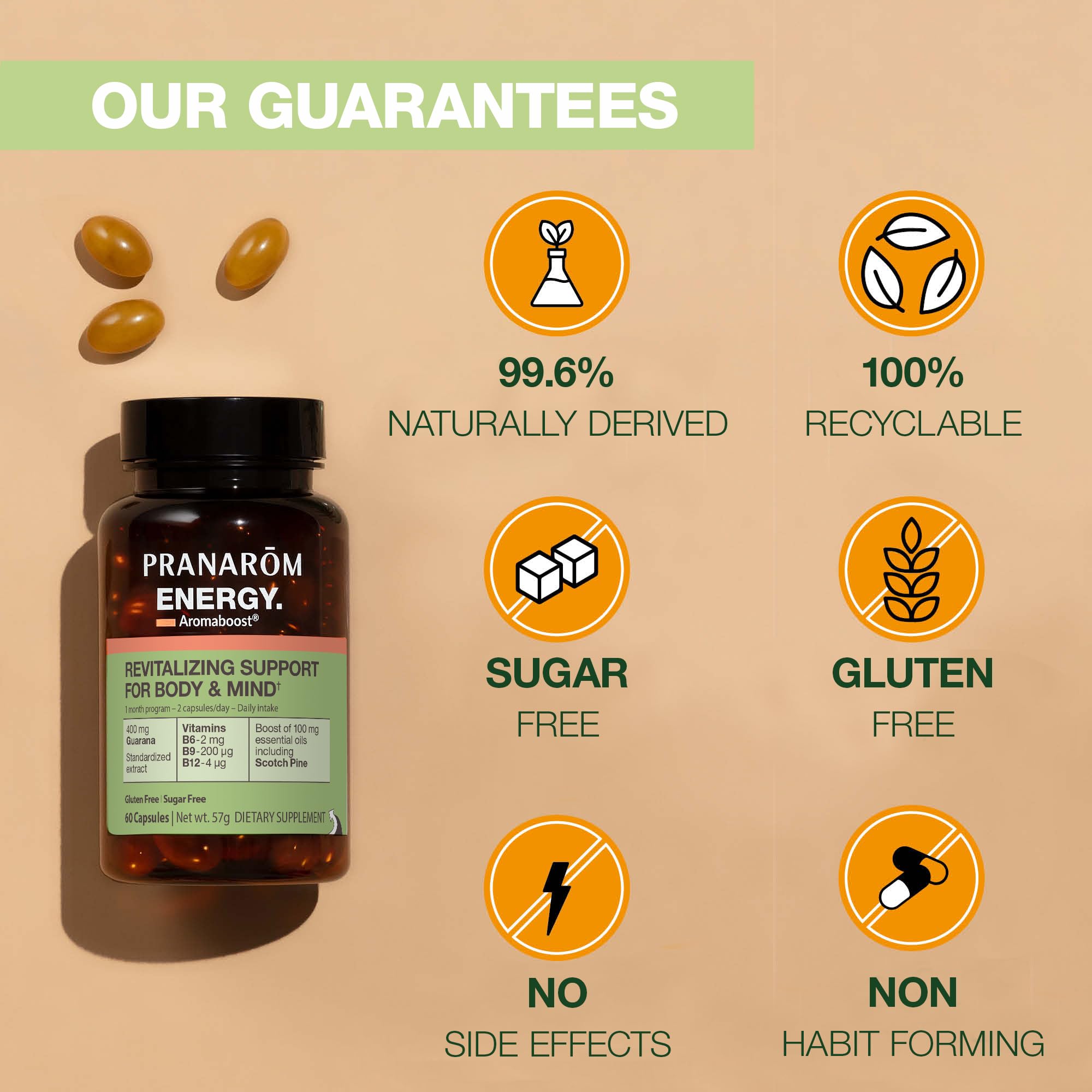 Pranarom - Aromaboost Energy Herbal Supplement - for Physical and Mental Fatigue - Guarana - Vitamins B6 B9 B12 - Pure Scots Pine Essential Oil - 60 Count PranaromAu supplements
