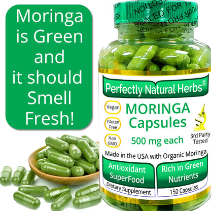 150 Moringa Capsules Made With USDA Certified Organic Moringa Leaf Powder Perfectly Natural HerbsUS supplements