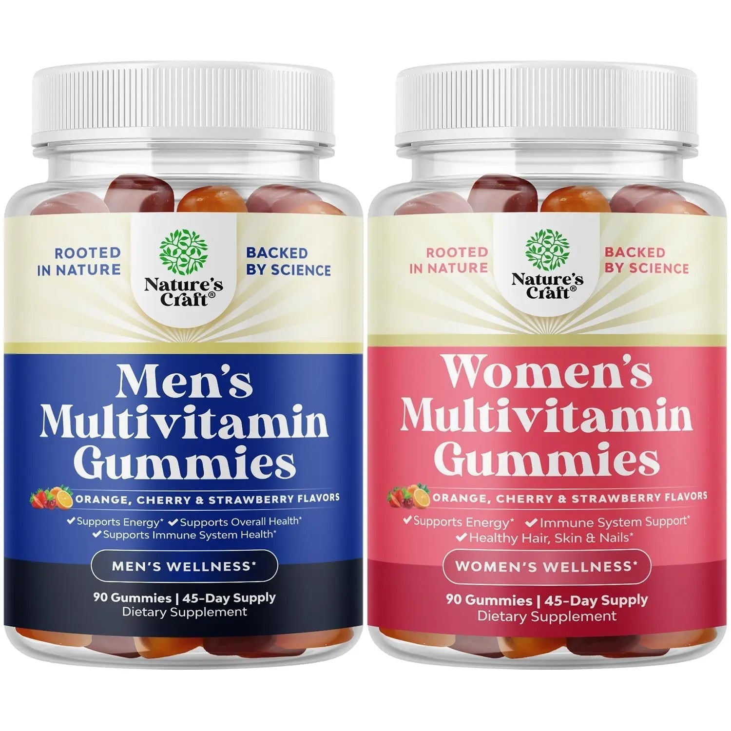 Bundle of Daily Mens Multivitamins Gummies with Zinc and Biotin for Energy and Immunity and Daily Multivitamin for Women Gummies - Gummy Vitamins for Health and Wellness Natures CraftAu supplements