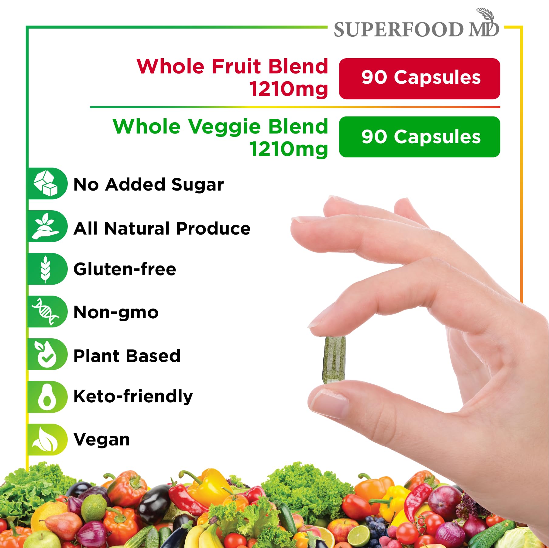 Superfood MD Fruits & Veggies Supplement - Whole Food Natural Superfoods - with Beta Carotene - Soy Free- 90 Count (Pack of 2) Superfood MDAu supplements