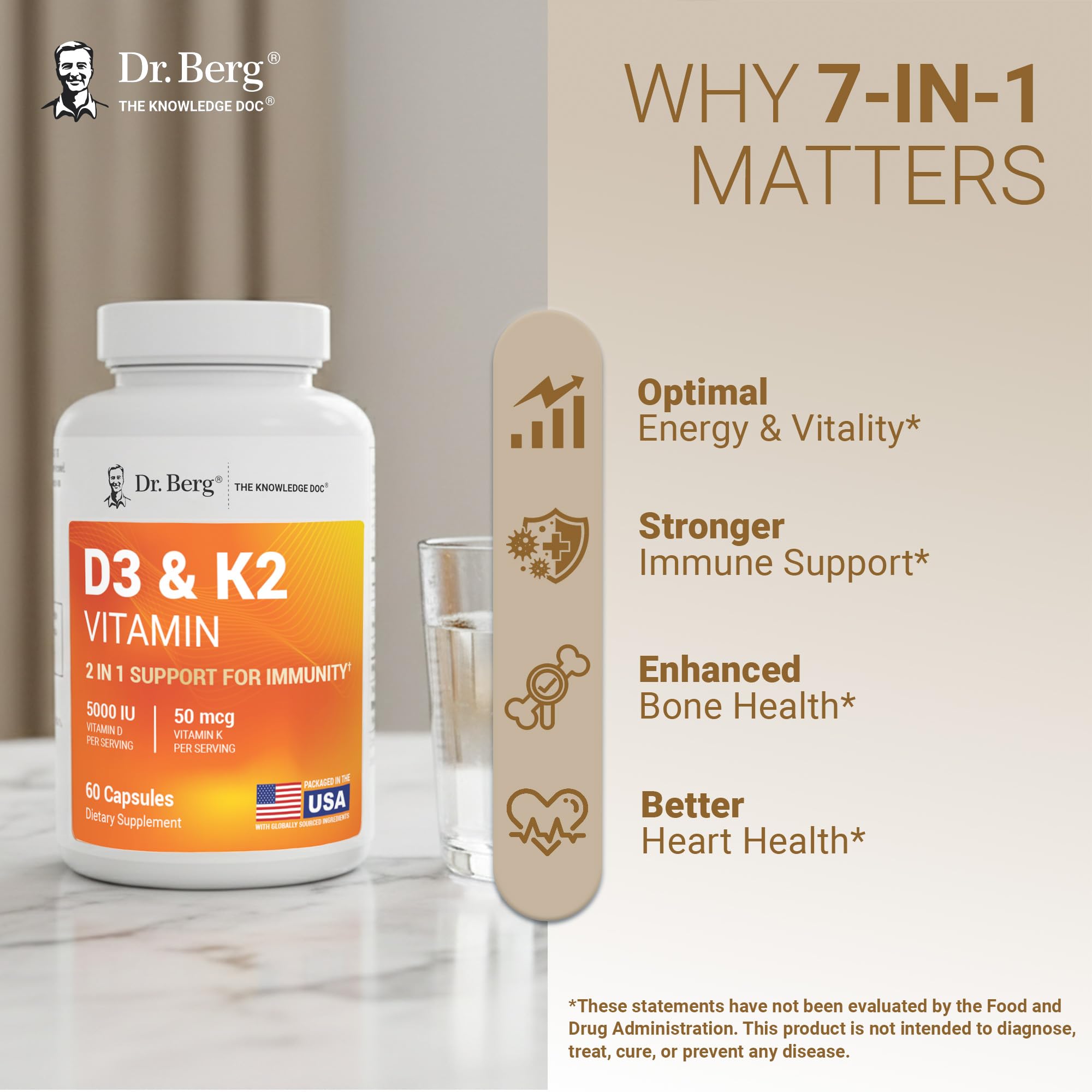 Dr. Berg Vitamin D3 & K2 5,000 IU + MK-7 – 60 Capsules – Immune, Bone & Heart Support* Supplement w/Magnesium, Zinc, B6 – 4X Lab-Tested – No Fillers – Non-GMO, cGMP, Formulated in USA Dr. Berg NutritionalsAu supplements