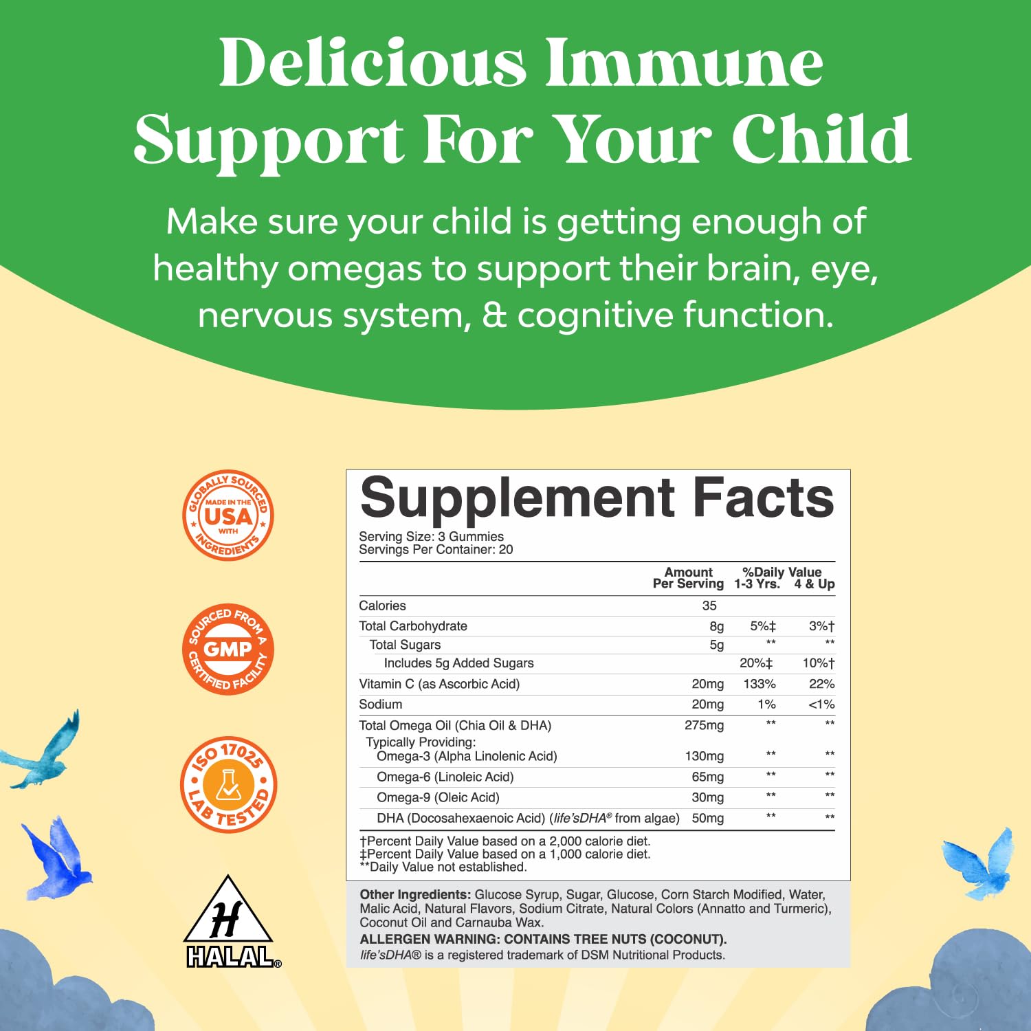 Bundle of Kids DHA Omega 3 Gummies - Fatty Acids Omega 3 6 9 for Brain Immune Strength Vision Focus Support and Liquid Multivitamin for Kids Immunity Support Natures CraftUS supplements