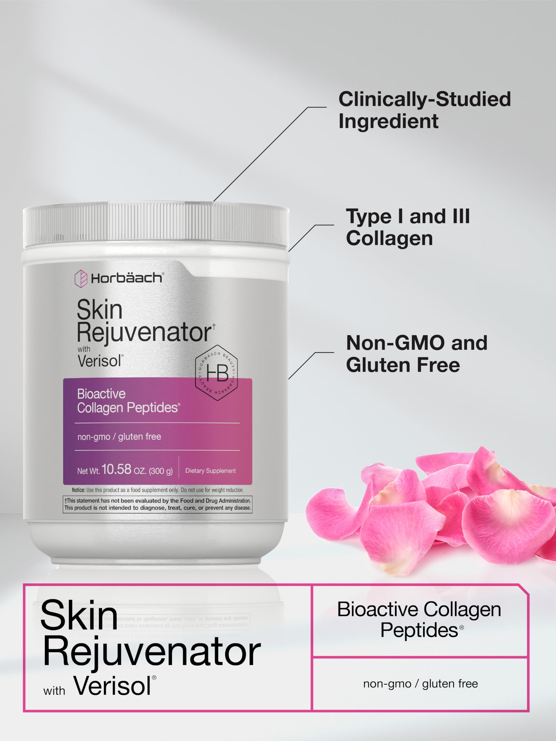 Horbäach Skin Rejuvenator with Verisol 10.58 oz | Bioactive Collagen Peptide Powder | Types I and III | Non GMO, Gluten Free Supplement HorbäachAu supplements