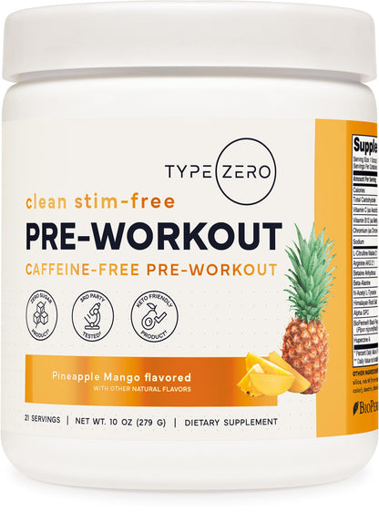 Type Zero Clean Stim Free Pre Workout Powder + Nitric Oxide Booster with L-Citrulline Malate, Arginine AKG, Beta Alanine - Caffeine & Stimulant Free - Pineapple Mango Flavor, 21 Servings Type ZeroUS supplements
