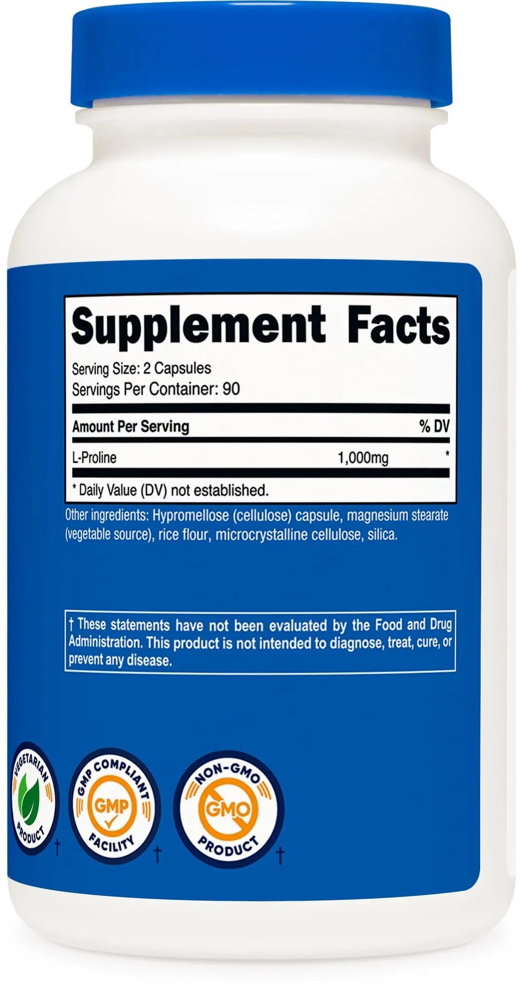 Nutricost L-Proline 1000mg, 180 Capsules (90 Servings) - 500mg Per Cap, Non-GMO, Gluten Free NutricostAu supplements