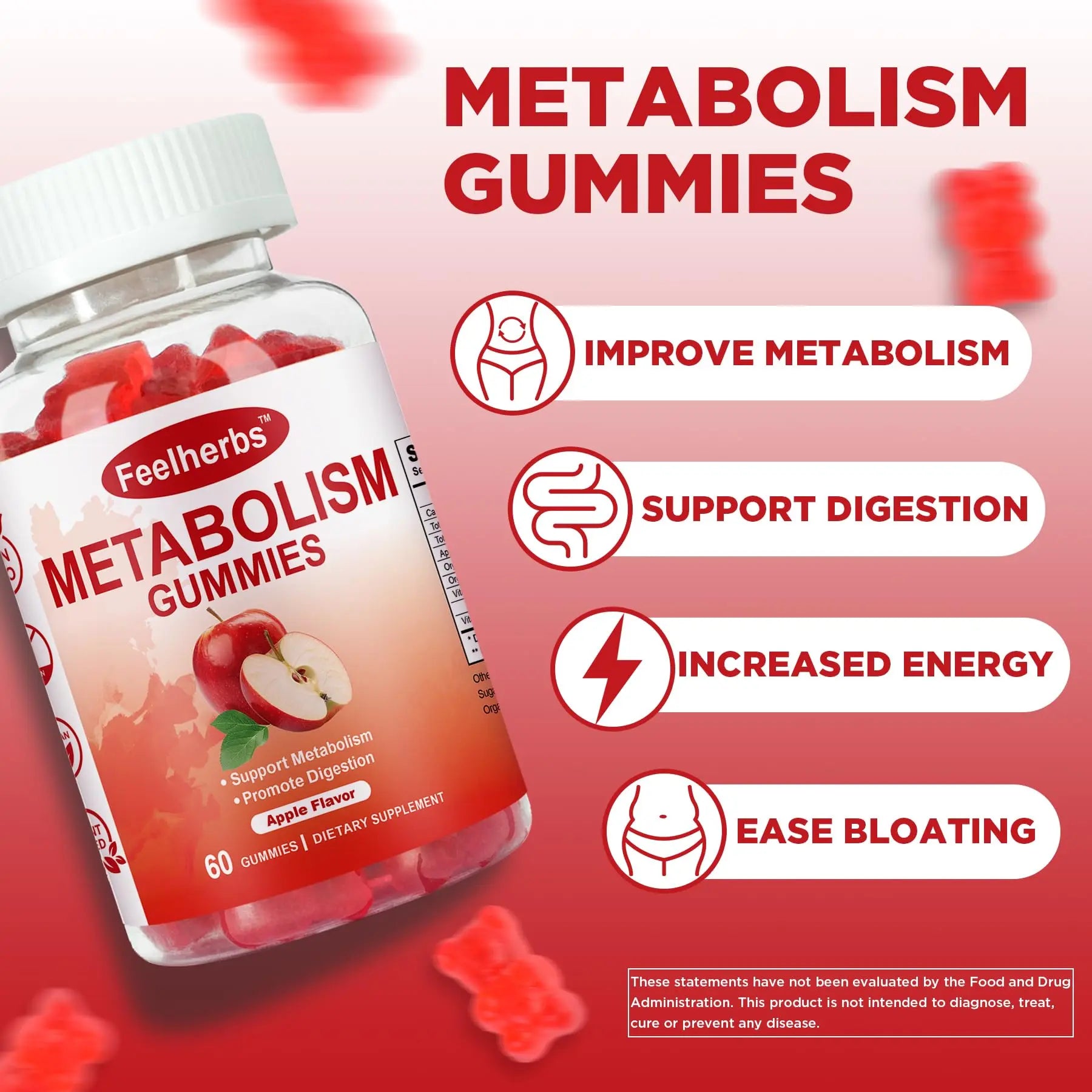 Feelherbs Metabolism Gummies for Women and Men Digestion & Energy, 60 Count Apple Cider Vinegar Gummies with Vitamin B12 & Beet Root, Chewable Keto ACV Vitamin for Metabolism & Detox Cleanse Feelherbsnz supplements
