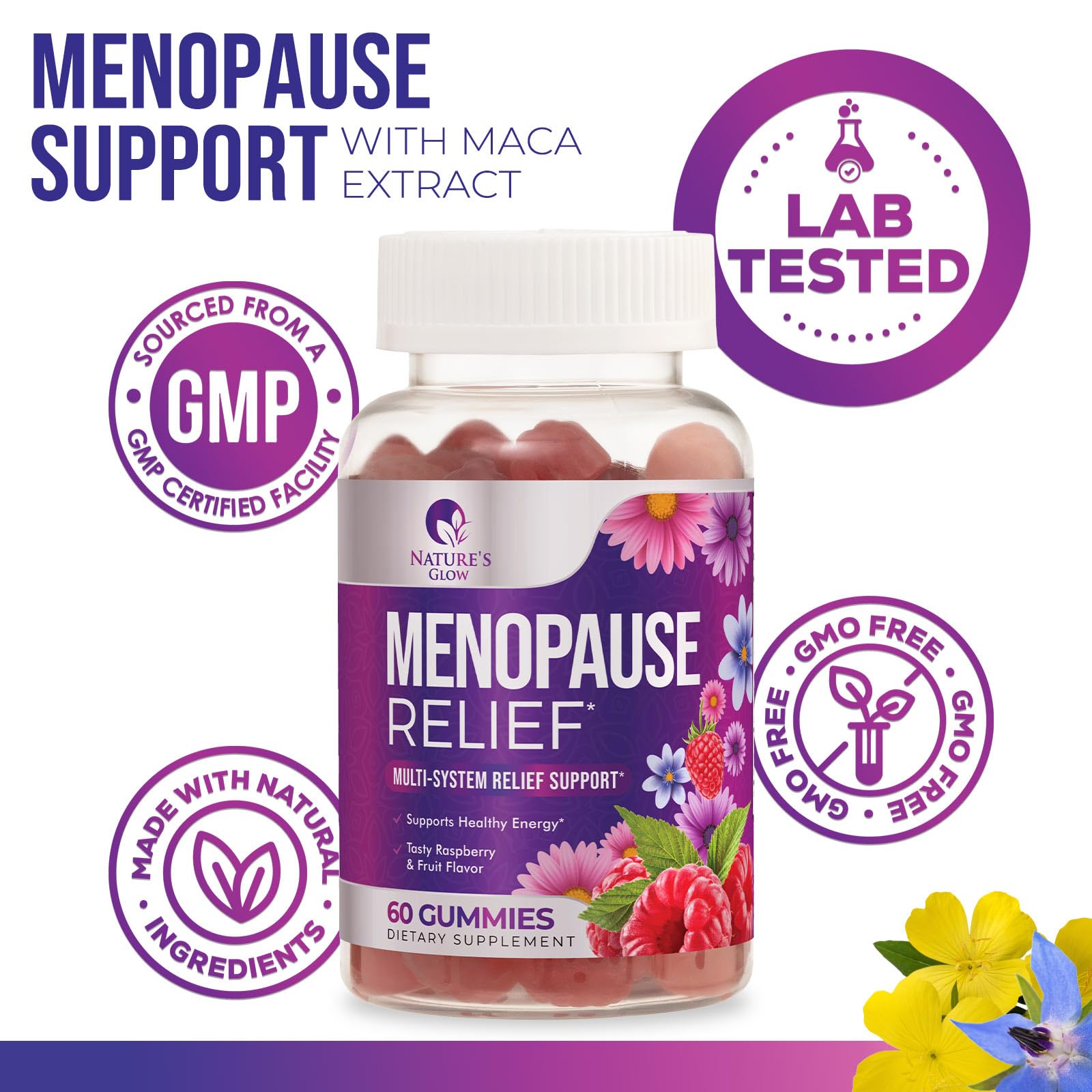Menopause Supplement for Women - Complete Multi-Benefit Menopause Relief Gummy for Mild Hot Flashes & Night Sweats, Natural Balance & Energy Support, Menopausal Vitamins, Gluten Free - 60 Gummies Nature's GlowAu supplements