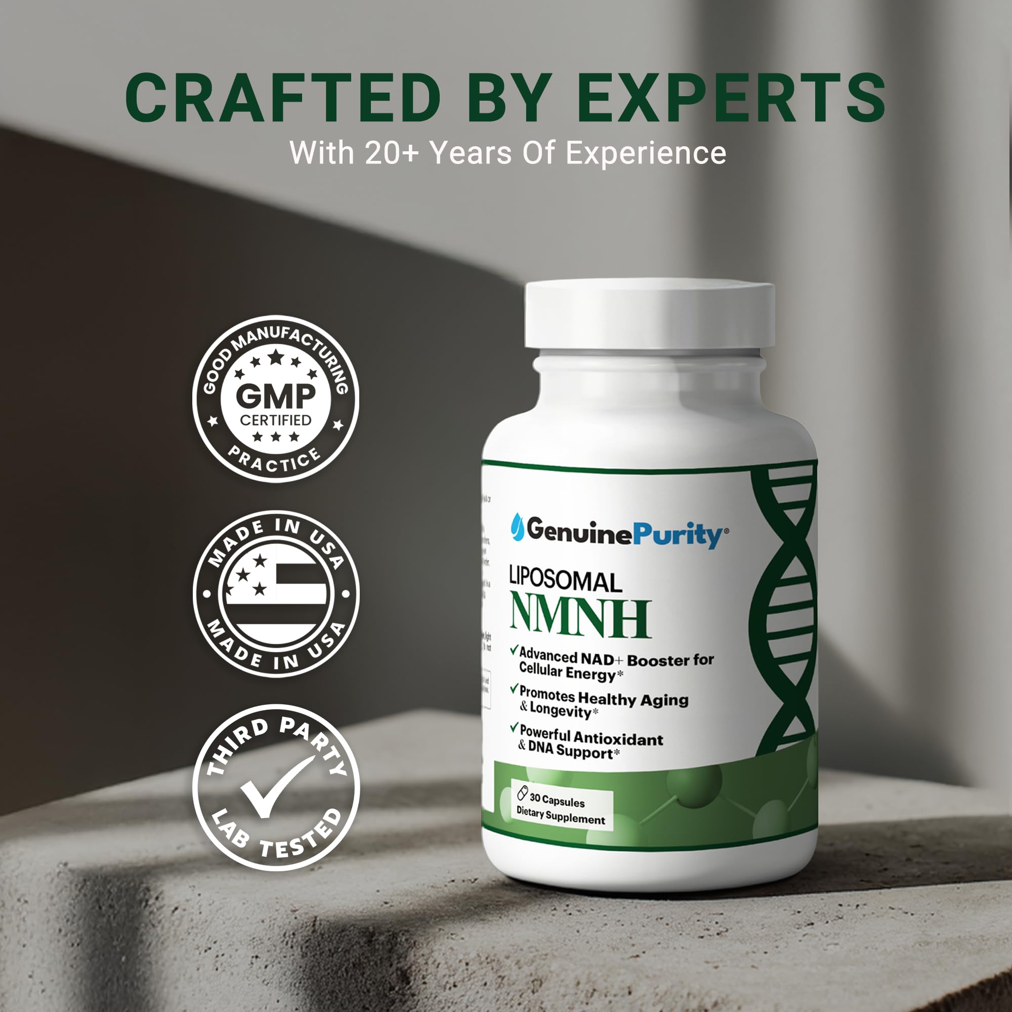 GenuinePurity - NMNH NAD Supplement - 250mg, 30 Count Liposomal NAD+ Supplement for Cellular Health & Energy - GMP Certified Advanced Reduced Form of NMN for Superior Stability & Absorption GenuinePurityAu supplements