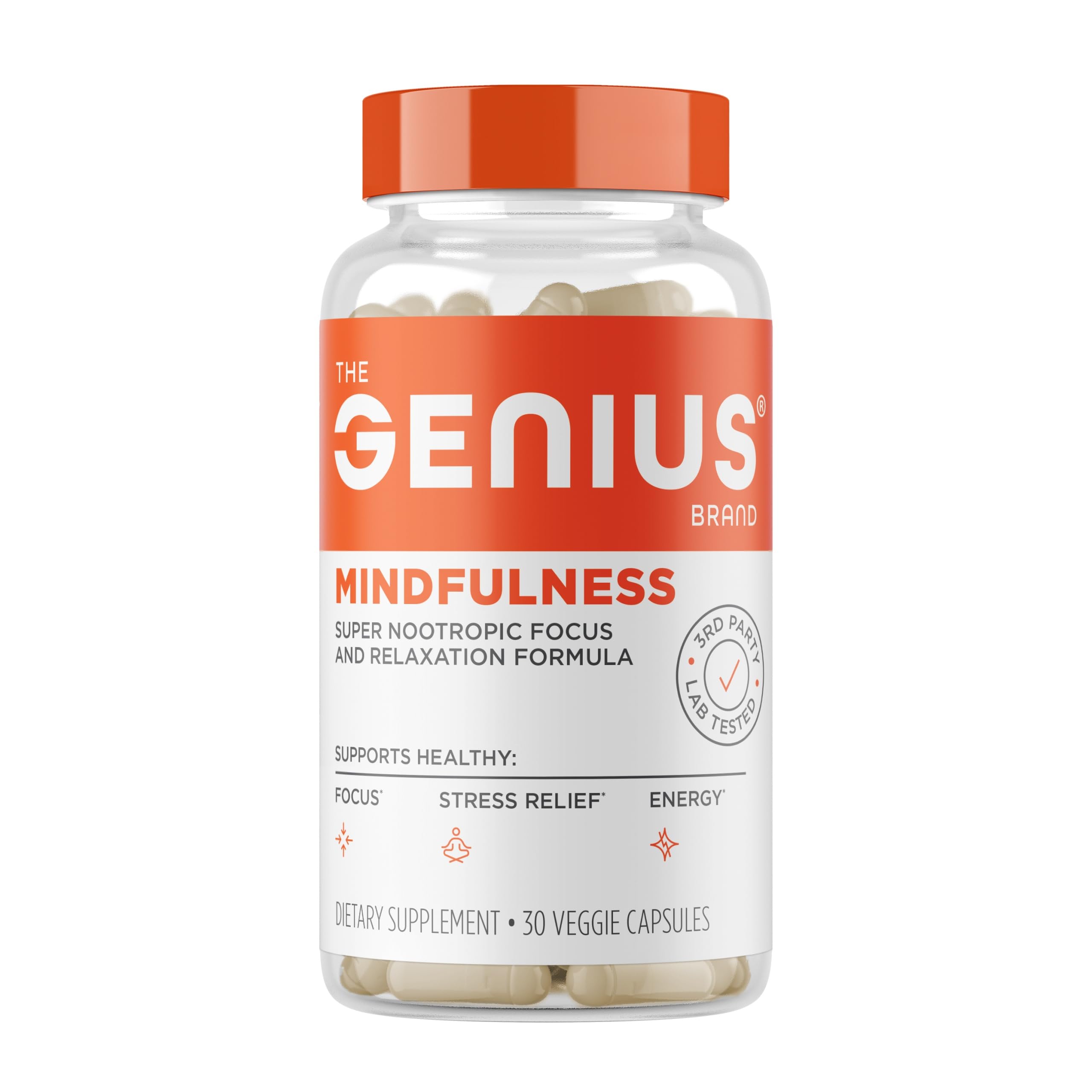 The Genius Brand Genius Mindfulness - Brain Health Supplement - Supports Healthy Mindsets - Calm, Energy, Memory & Focus Support - Ashwagandha, NeuroFactor & More - 30 Veggie Pills The Genius BrandUS supplements