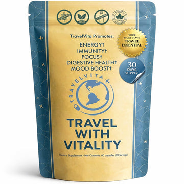 Natural Travel Pills - Traveling Supplement for Jet Lag Relief, Digestion, Immunity, Energy, Sleep, Circulation - Vacation and Long Flight Essentials for Men and Women - 30 Day Supply TravelVitaAu supplements