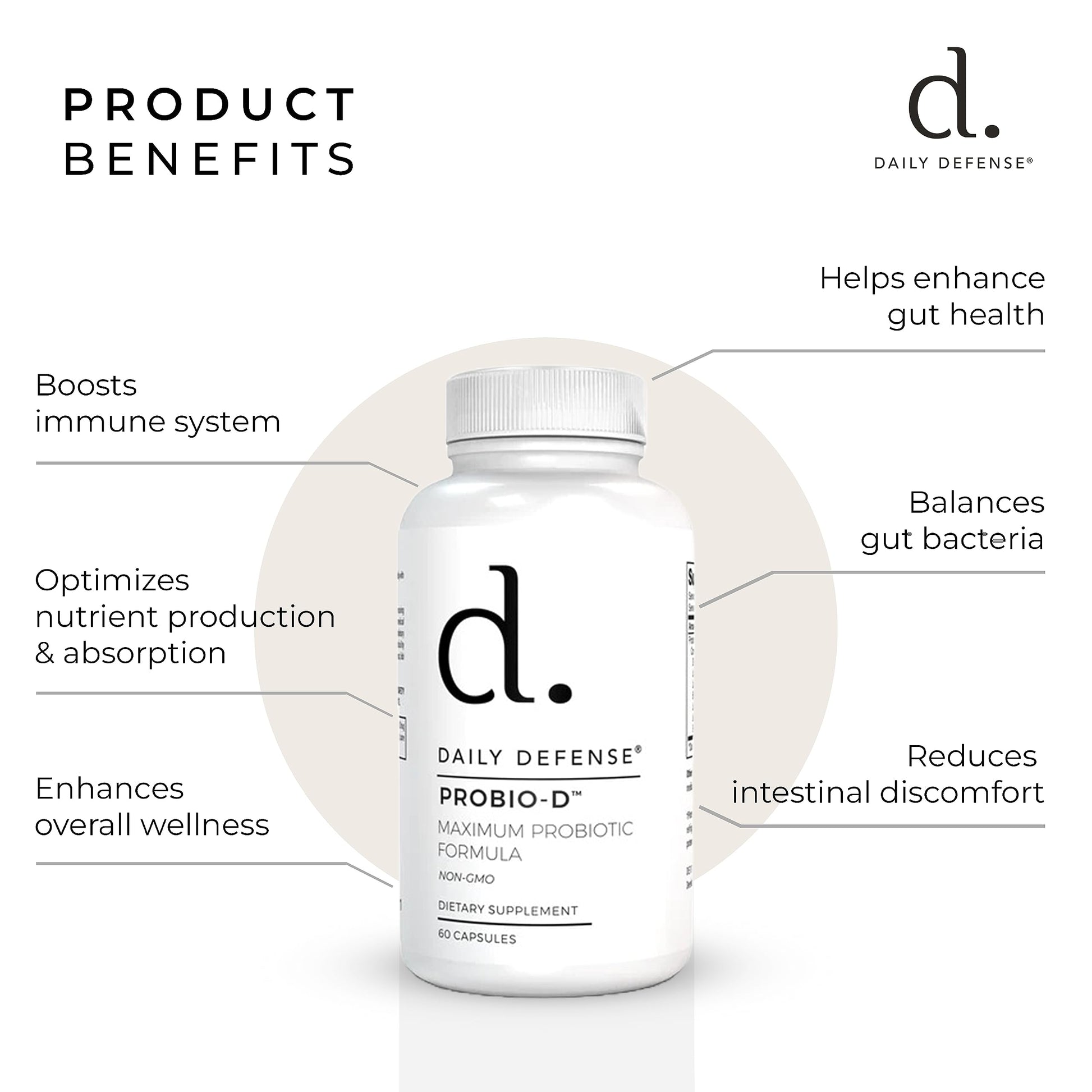 Daily Defense Probiotic Immune Support Supplement - Daily Probiotics for Men with Constipation & Gas - Digestion and Bloating Supplement & Probiotics for Women - 60 Capsules, PROBIO-D Daily DefenseAu supplements