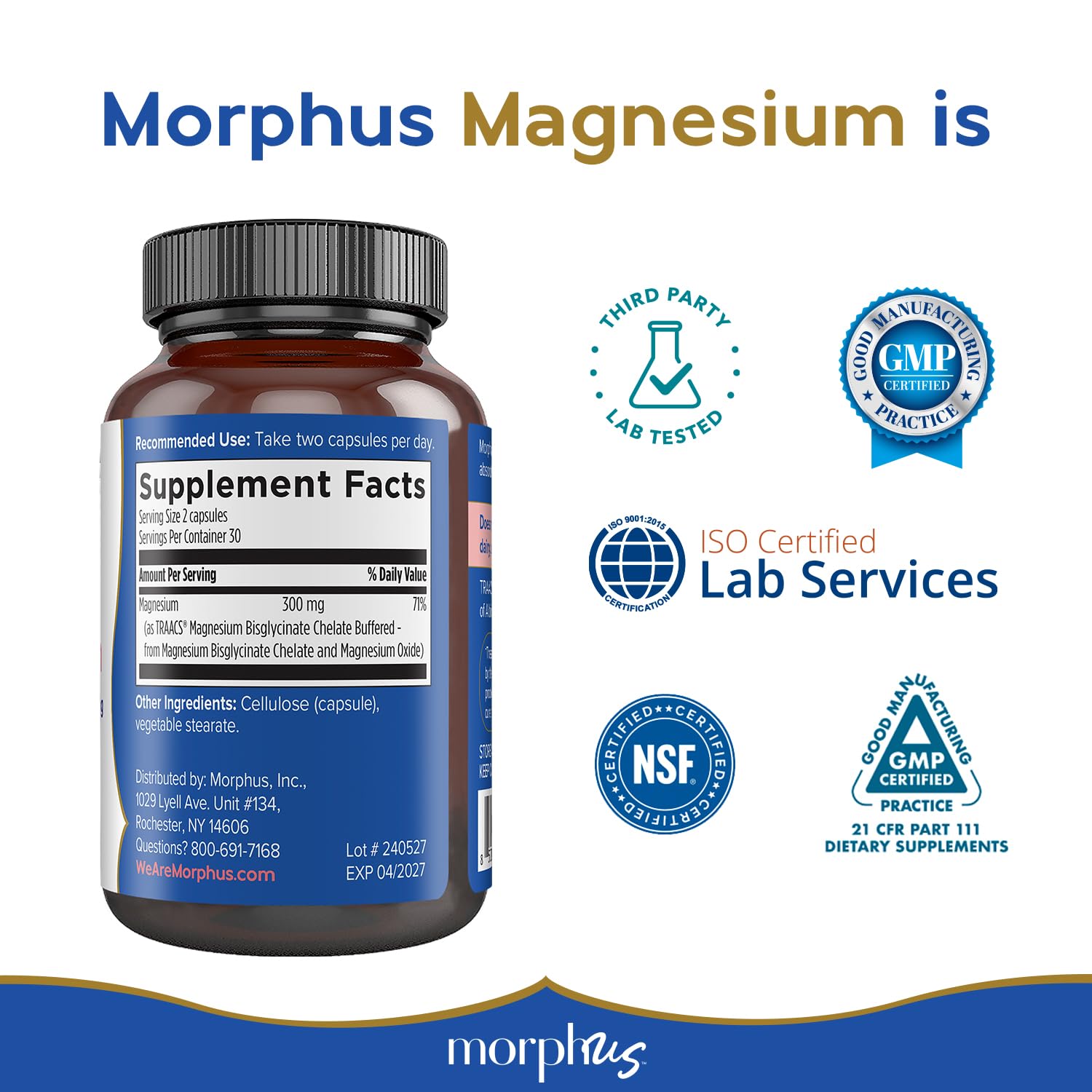 Morphus Magnesium Bisglycinate Chelate 300mg Supplement | 60 Capsules | Helps Women with Perimenopause & Menopause Symptoms | Restful Sleep, De-Stress, Relaxes Muscles & Nerves | Fast Absorption MORPHUSAu supplements
