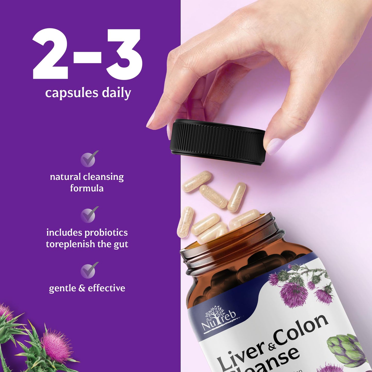 Liver Cleanse Detox & Repair with Colon Cleanse - Milk Thistle, Dandelion Root, Psyllium Husk Fiber NutrebUS supplements