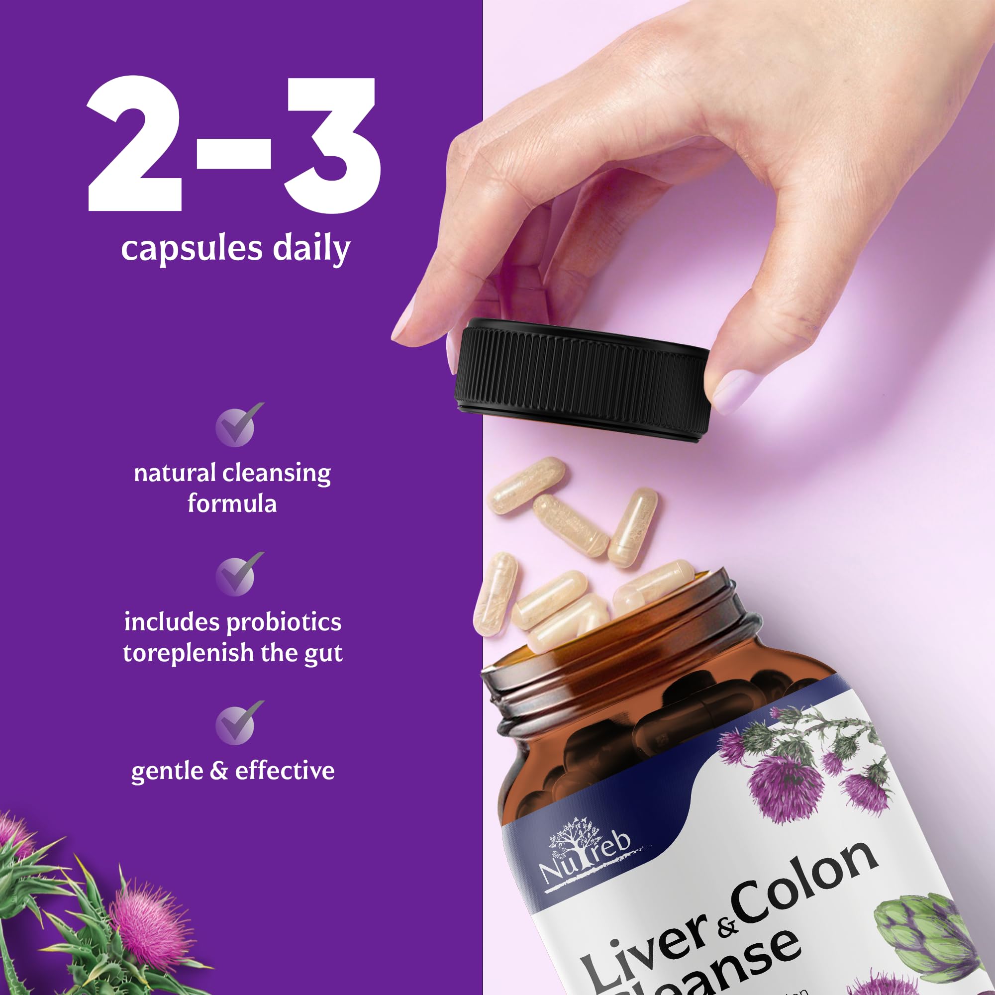 Liver Cleanse Detox & Repair with Colon Cleanse - Milk Thistle, Dandelion Root, Psyllium Husk Fiber NutrebAu supplements