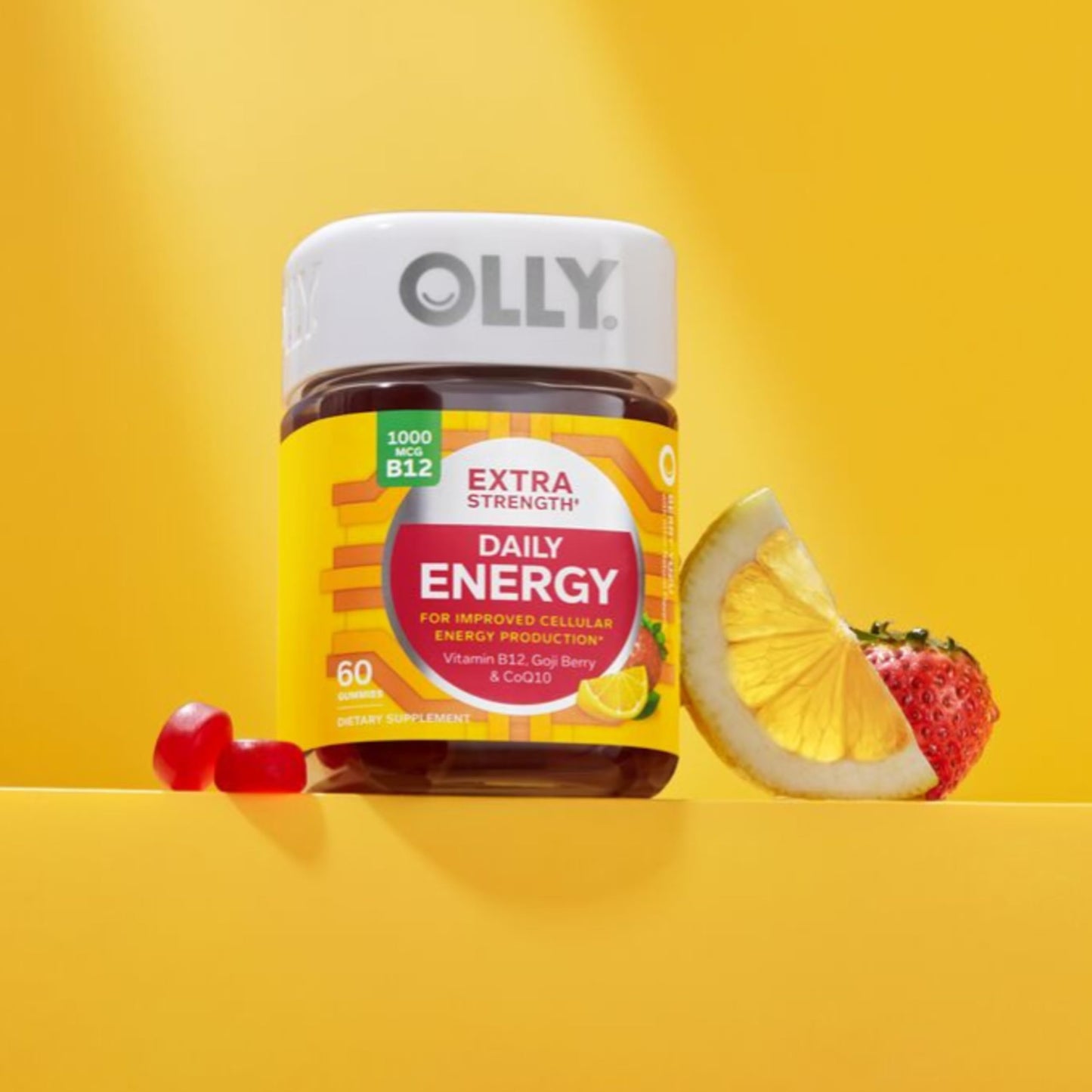 OLLY Extra Strength Daily Energy Gummy, Caffeine Free, 1000mcg Vitamin B12, CoQ10, Goji Berry, Adult Chewable Supplement OLLYUS supplements