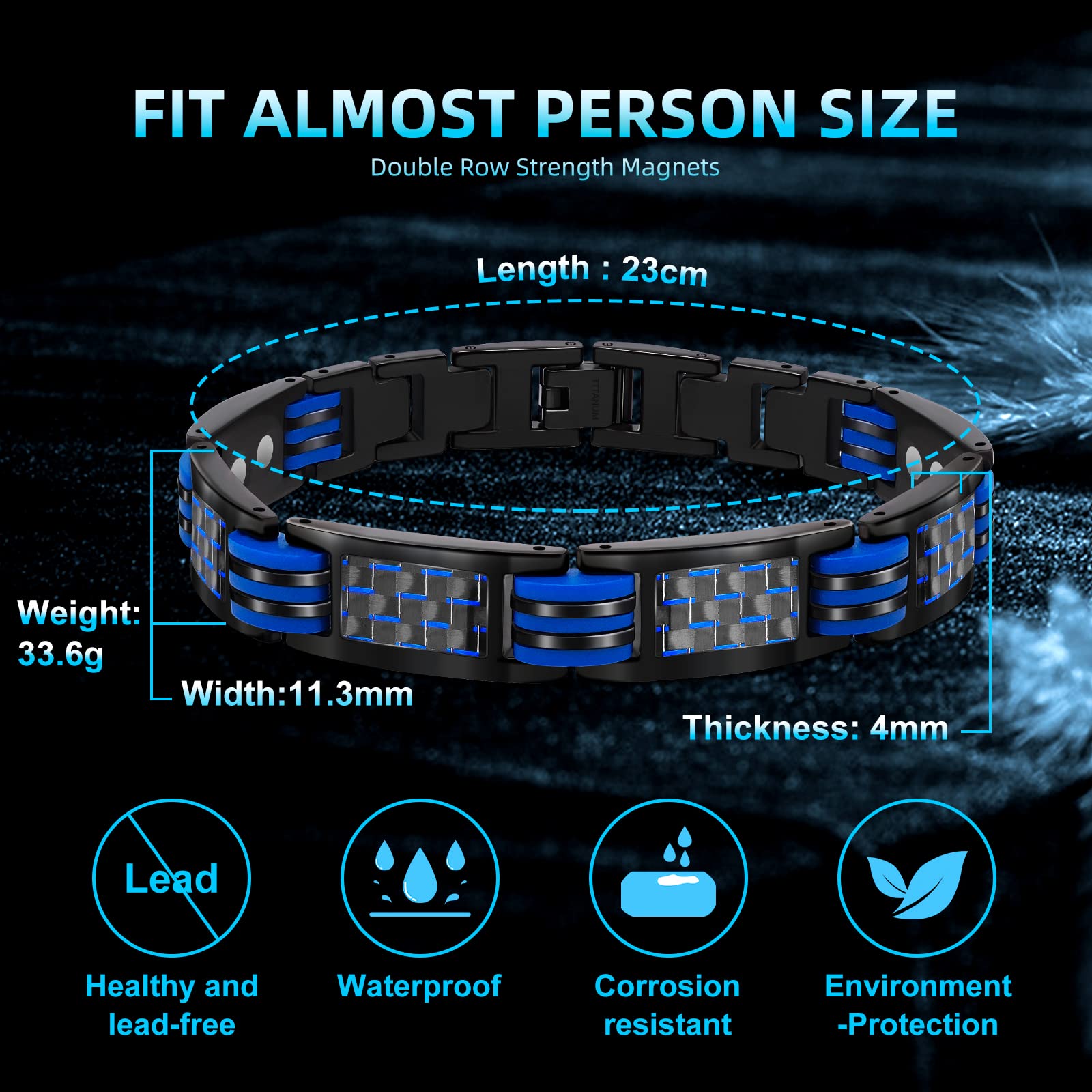 JEROOT Magnetic Bracelets for Men, Blue Carbon Fiber Pure Titanium Magnetic Bracelet JEROOTAu supplements