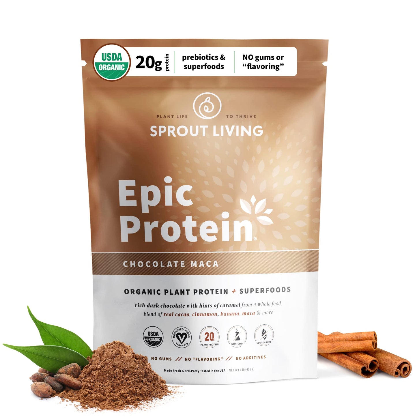 Sprout Living Epic Protein, Plant Based Protein & Superfoods Powder, Chocolate Maca Powder | 20 Grams Organic Protein Powder, Vegan, Non Dairy, Non-GMO, Gluten Free Sprout LivingUS supplements