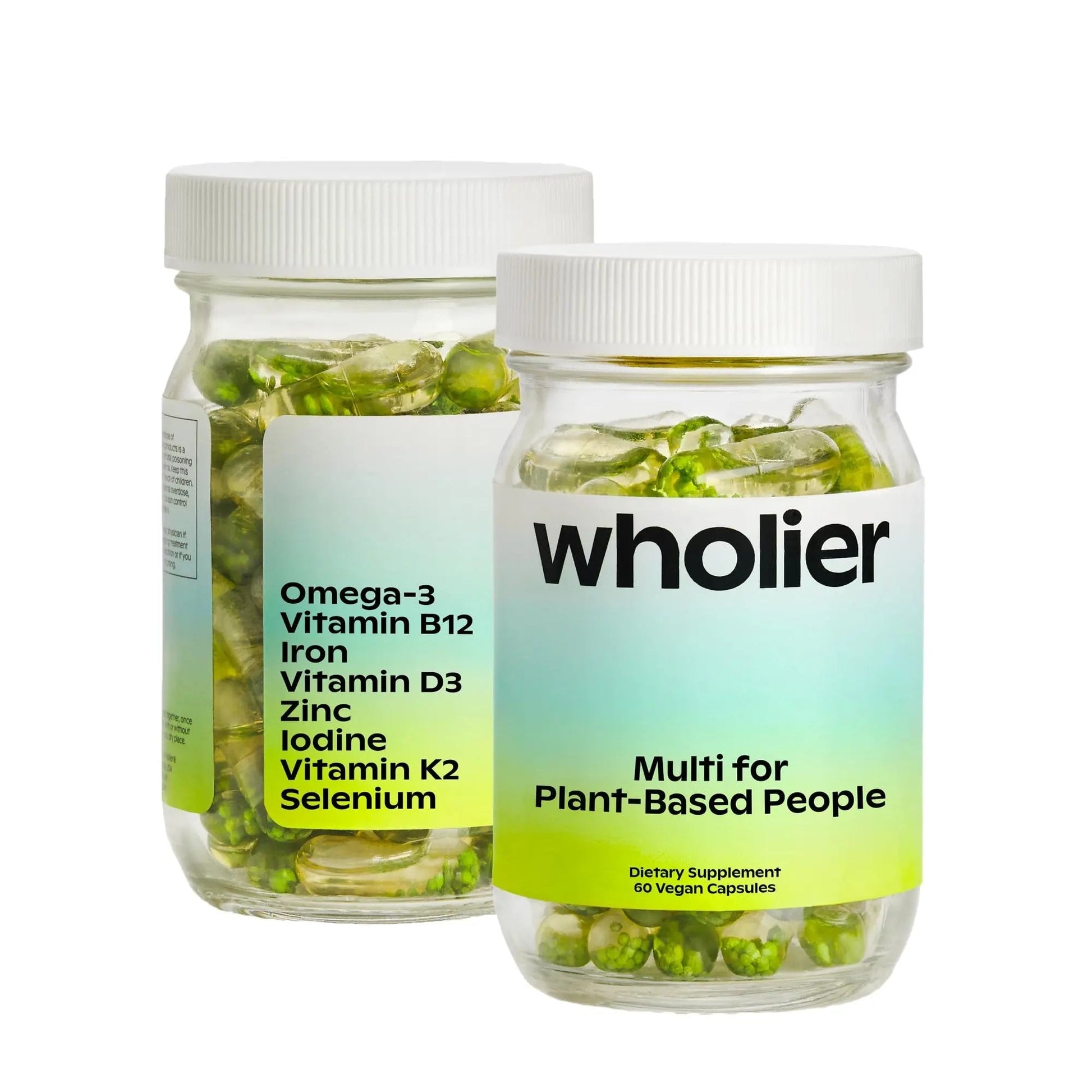 wholier Plant Based Multivitamin Vegan Omega-3 DHA EPA, Vitamin D, B12, Zinc, Vitamin K2, Iron, Iodine, Selenium wholierAu supplements