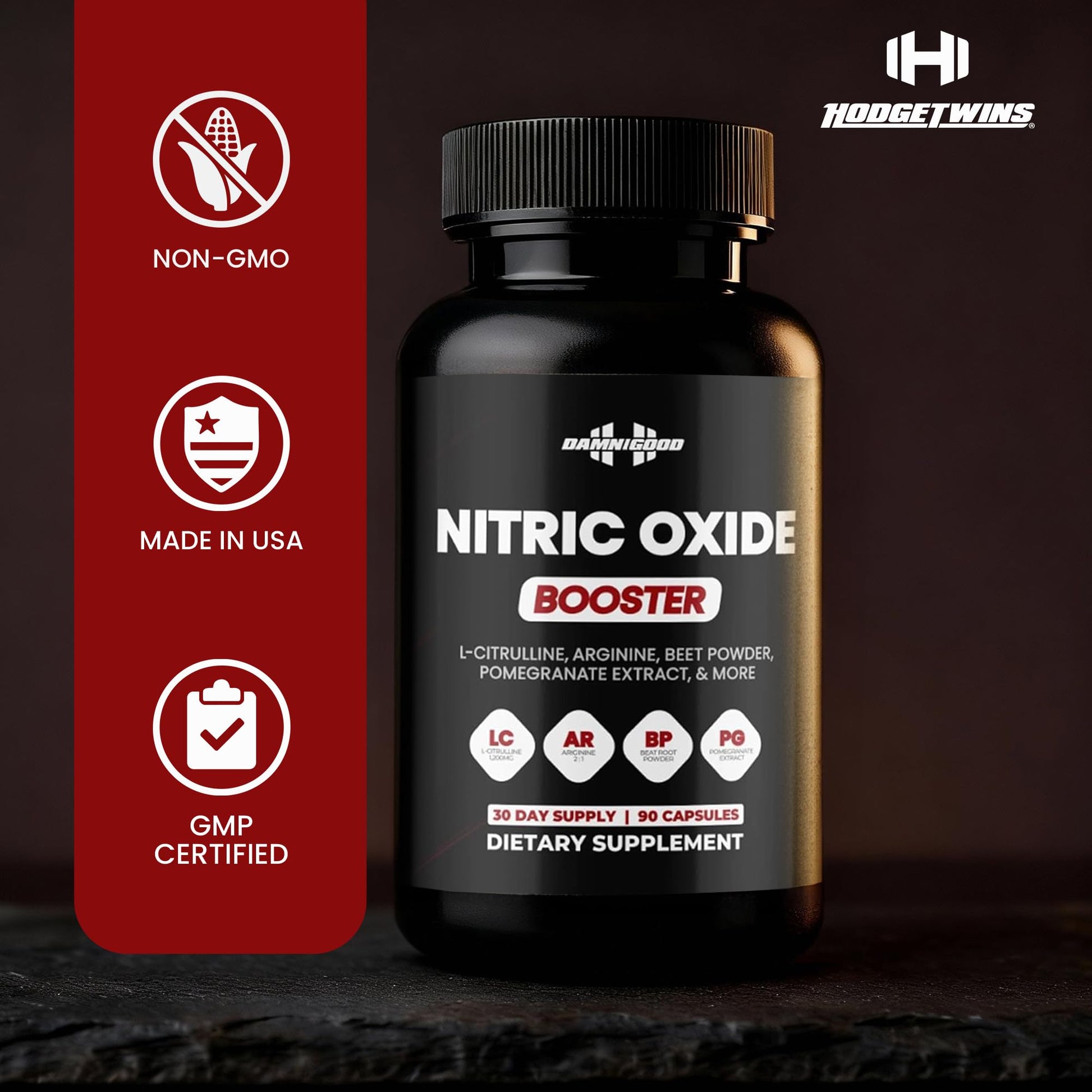 DAMN GOOD The Hodge Twins Nitric Oxide Booster – Beet Root Nitric Oxide & Arginine Citrulline Supplement, Pomegranate Blend for Workout Drive, Endurance Support & Pump Power - 90 Capsules DAMN GOODAu supplements