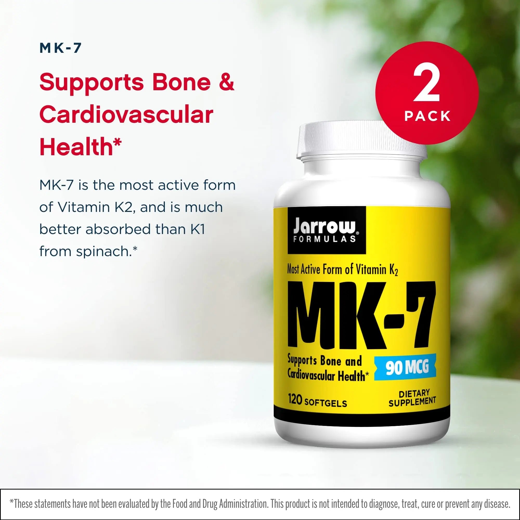 Jarrow Formulas MK-7 90 mcg - 120 Softgels, Pack of 2 - Superior Vitamin K Product for Building Strong Bones Jarrow FormulasAu supplements