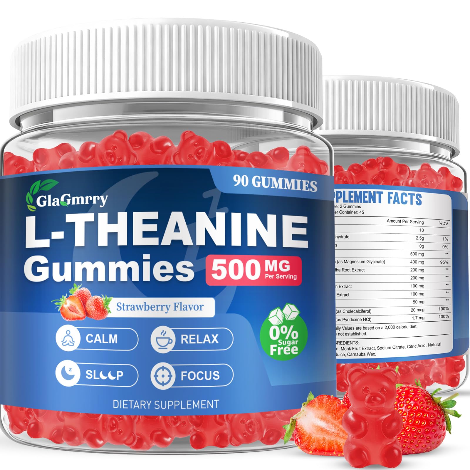 GlaGmrry 180 Count | L Theanine Gummies, L Theanine Supplement for Adults & Kids, w/Ashwagandha, Magnesium, GABA & 5-HTP, Sugar Free Liposomal Formula for Calm Relax zzZ M♡♡d & Focus, Vegan GlaGmrryAu supplements