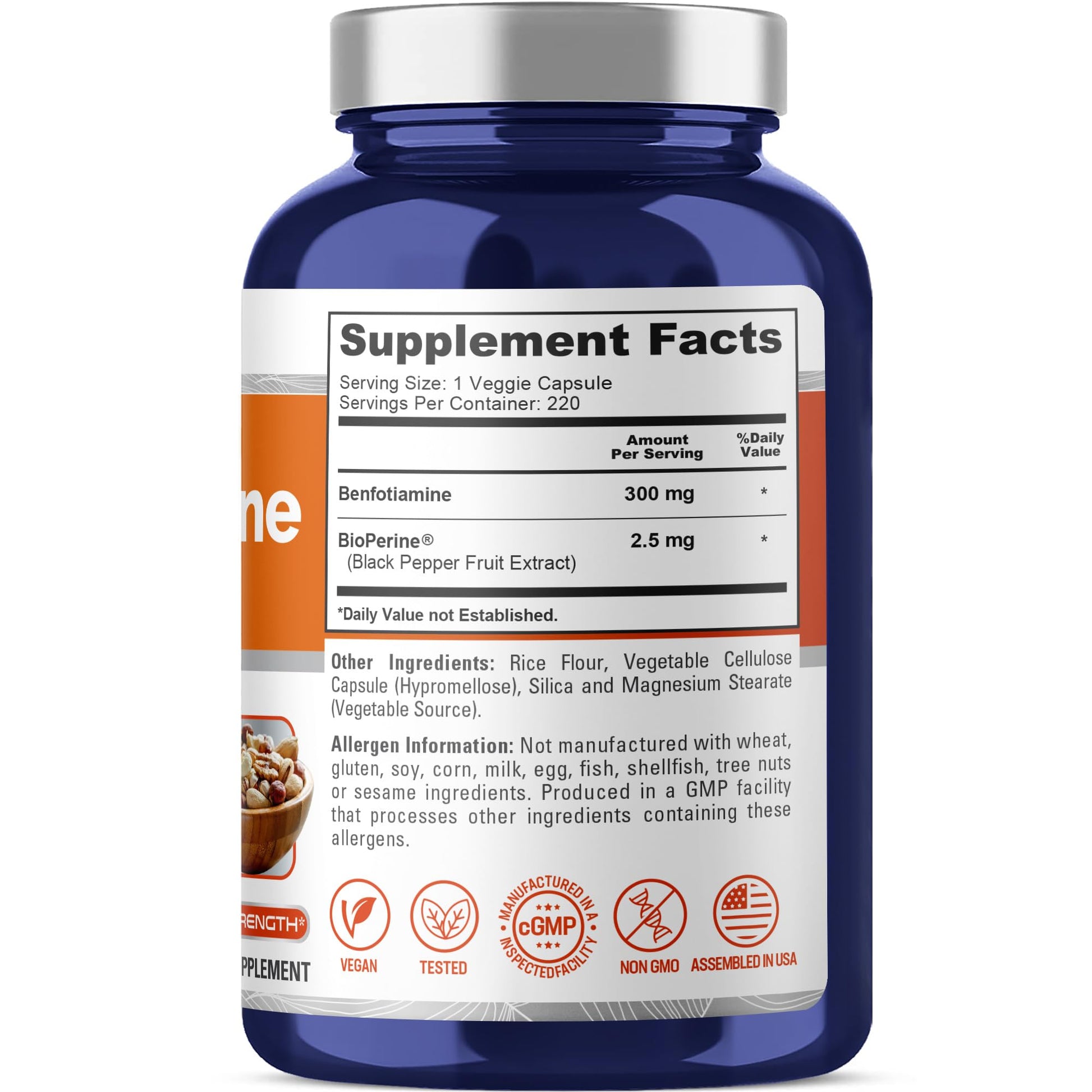 NusaPure Benfotiamine 300mg Per Veggie Caps 220 Count (Non-GMO, Vegan) Bioperine NusaPureAu supplements