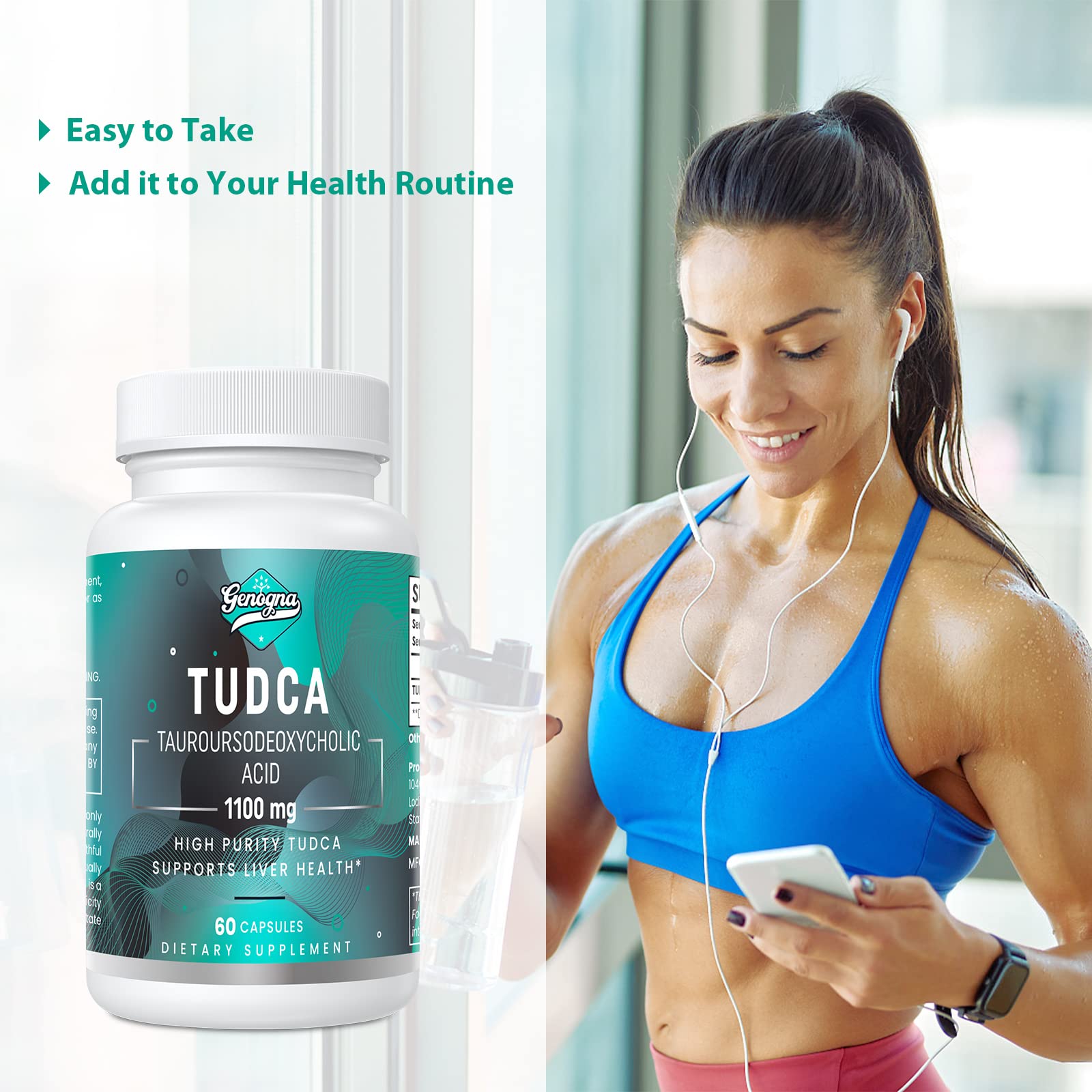 Genogna TUDCA 1100mg-Liver Support Supplement for Detox Cleanse, Water-Soluble Bile GenognaUS supplements