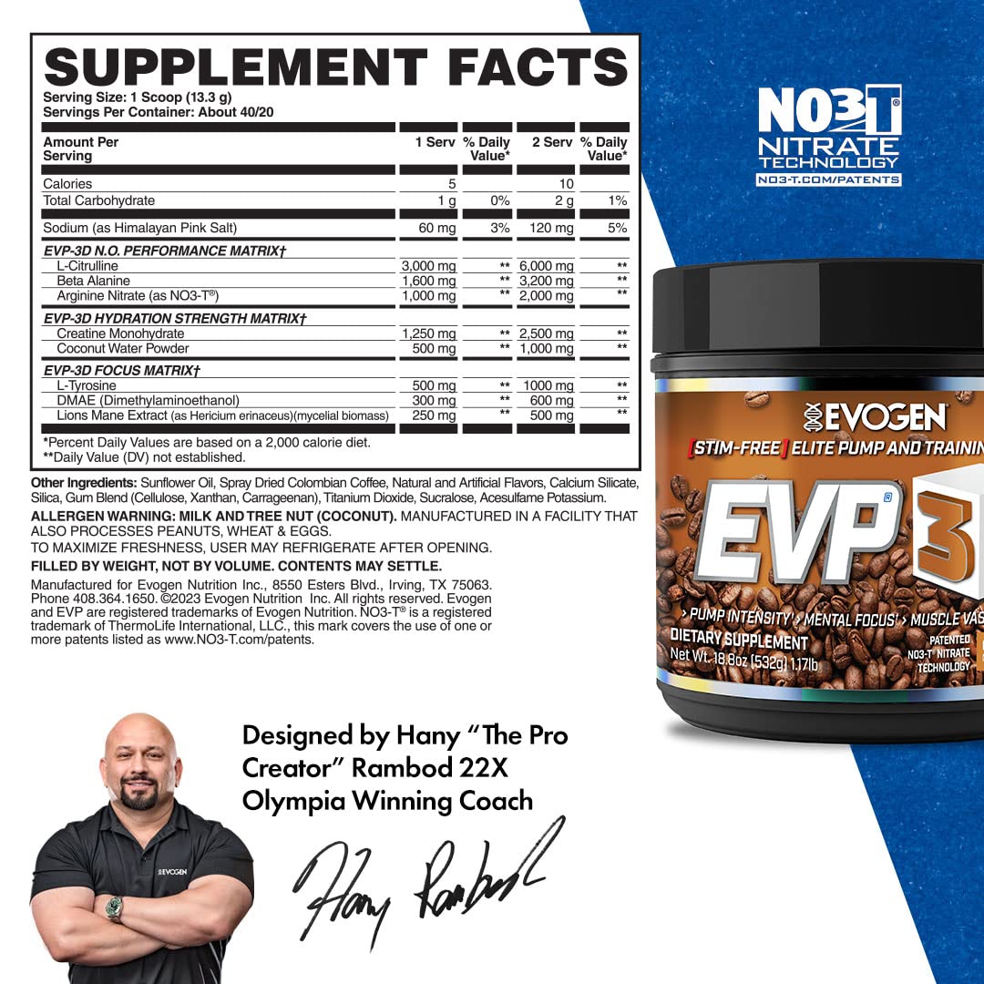Evogen EVP 3D Caramel Frappe | Xtreme Stimulant Free Pre-Workout Powder, Arginine Nitrate EvogenUS supplements