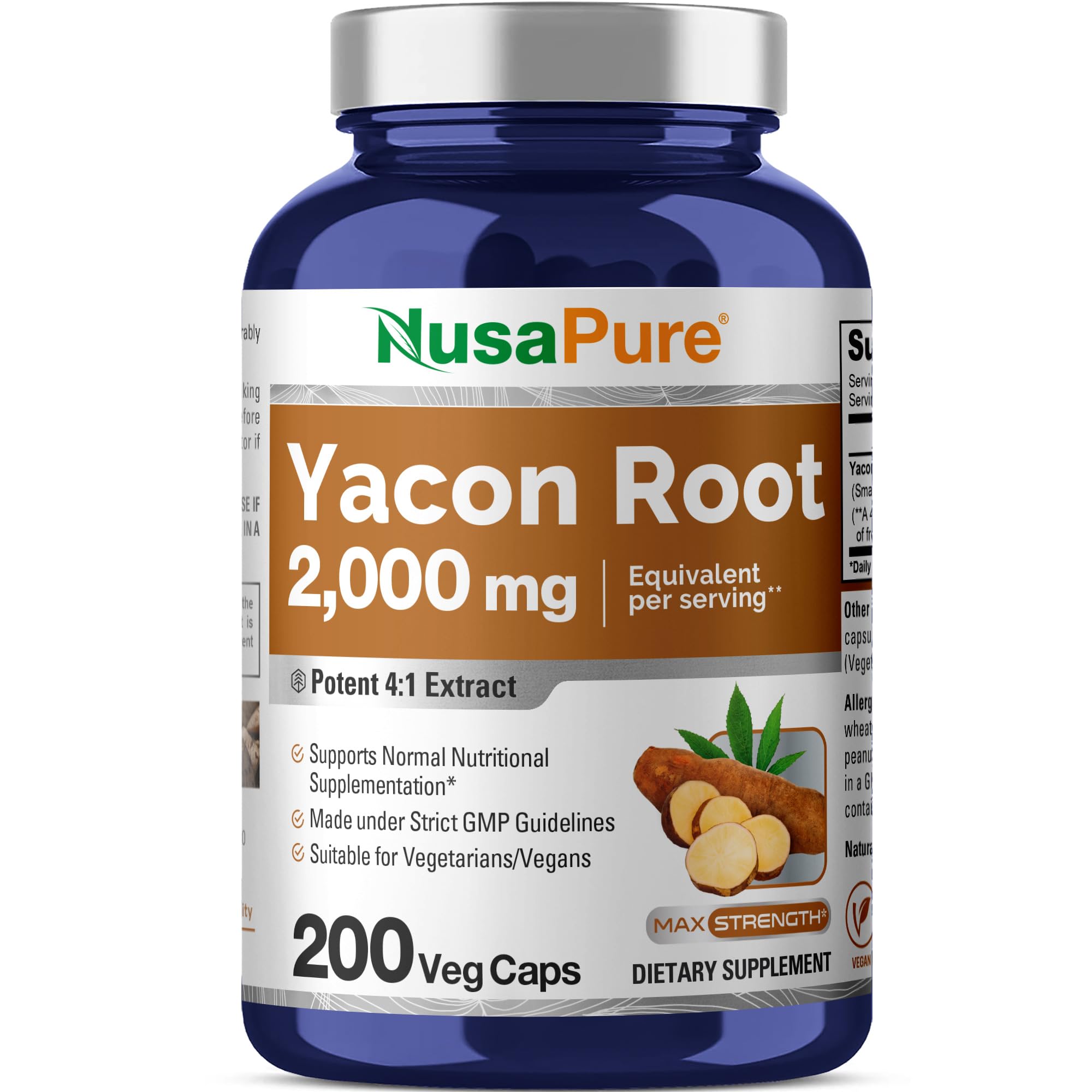NusaPure Yacon Root Extract 2000mg 200 Vegetarian Capsules (Extract 4:1, Non-GMO, Vegan) NusaPureAu supplements