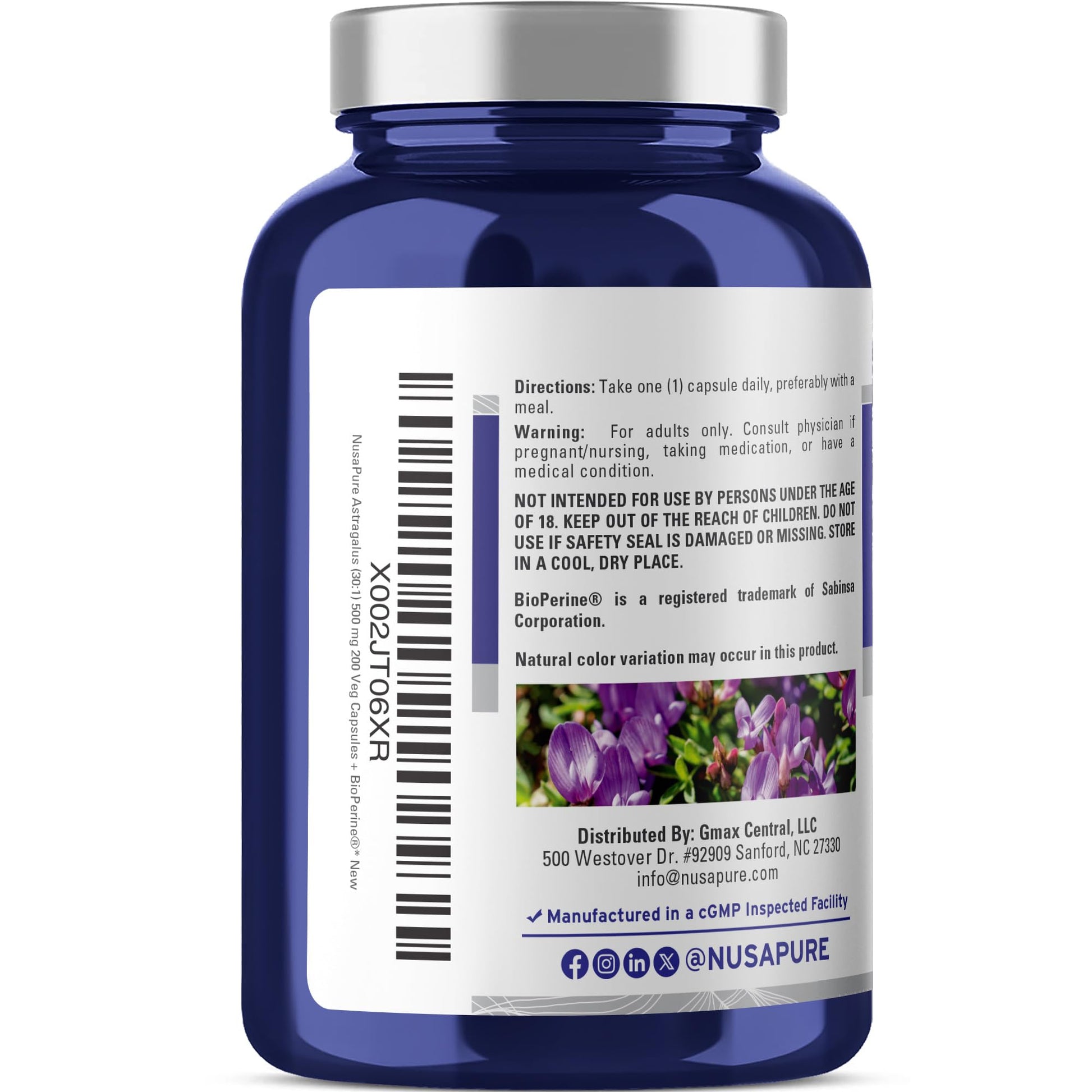 NusaPure Astragalus Root 30:1 Extract, 500 mg Equivalent to 15,000 mg 200 Veg Caps Suitable for Vegetarians and Vegans, Non-GMO NusaPureAu supplements
