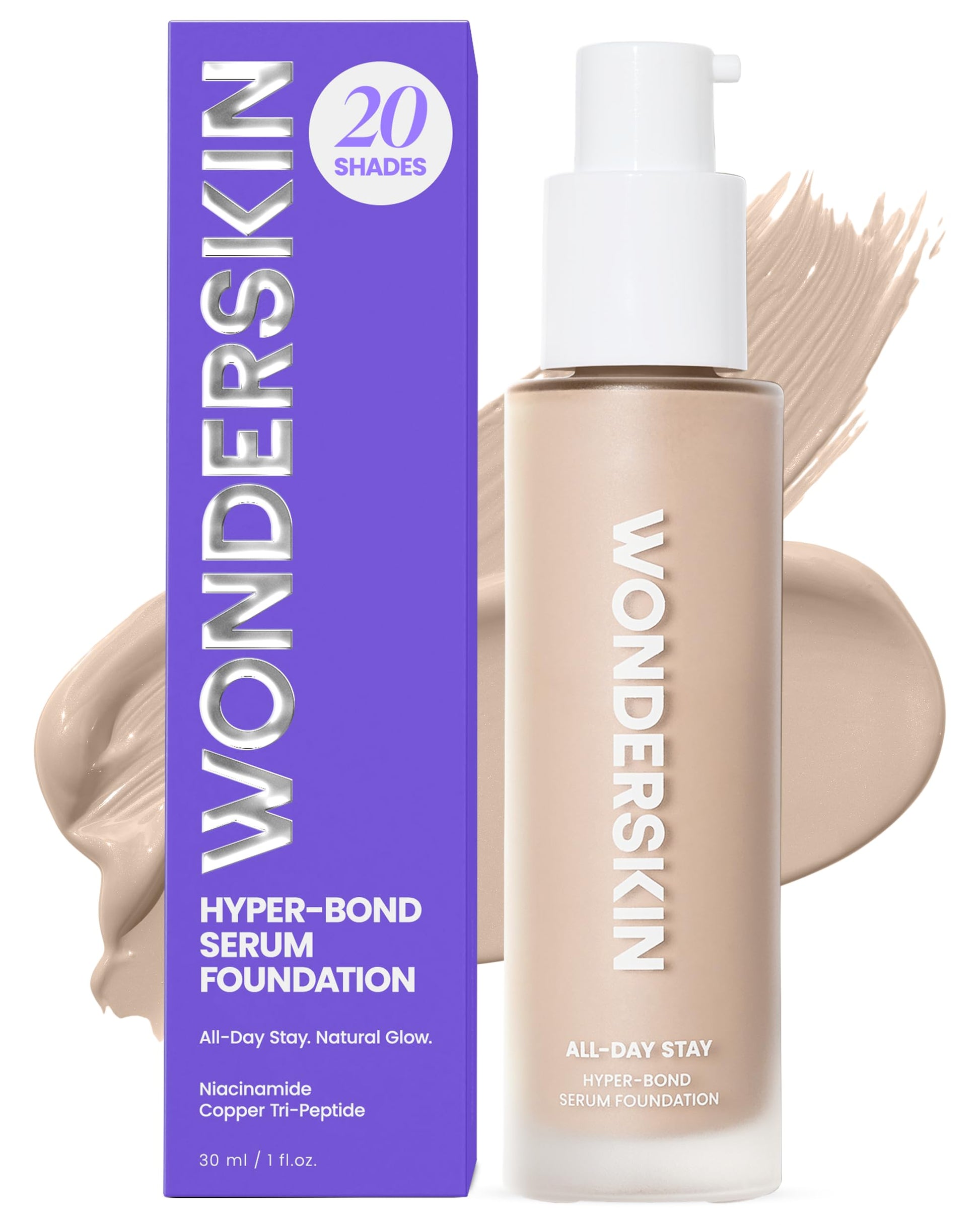 Wonderskin Hyper Bond All-Day Stay Serum Foundation – Waterproof, Transfer-Proof, 24HR Longwear Face Makeup with Niacinamide & Hyaluronic Acid – Lightweight, Natural Finish (Moonstone) WonderskinAu supplements