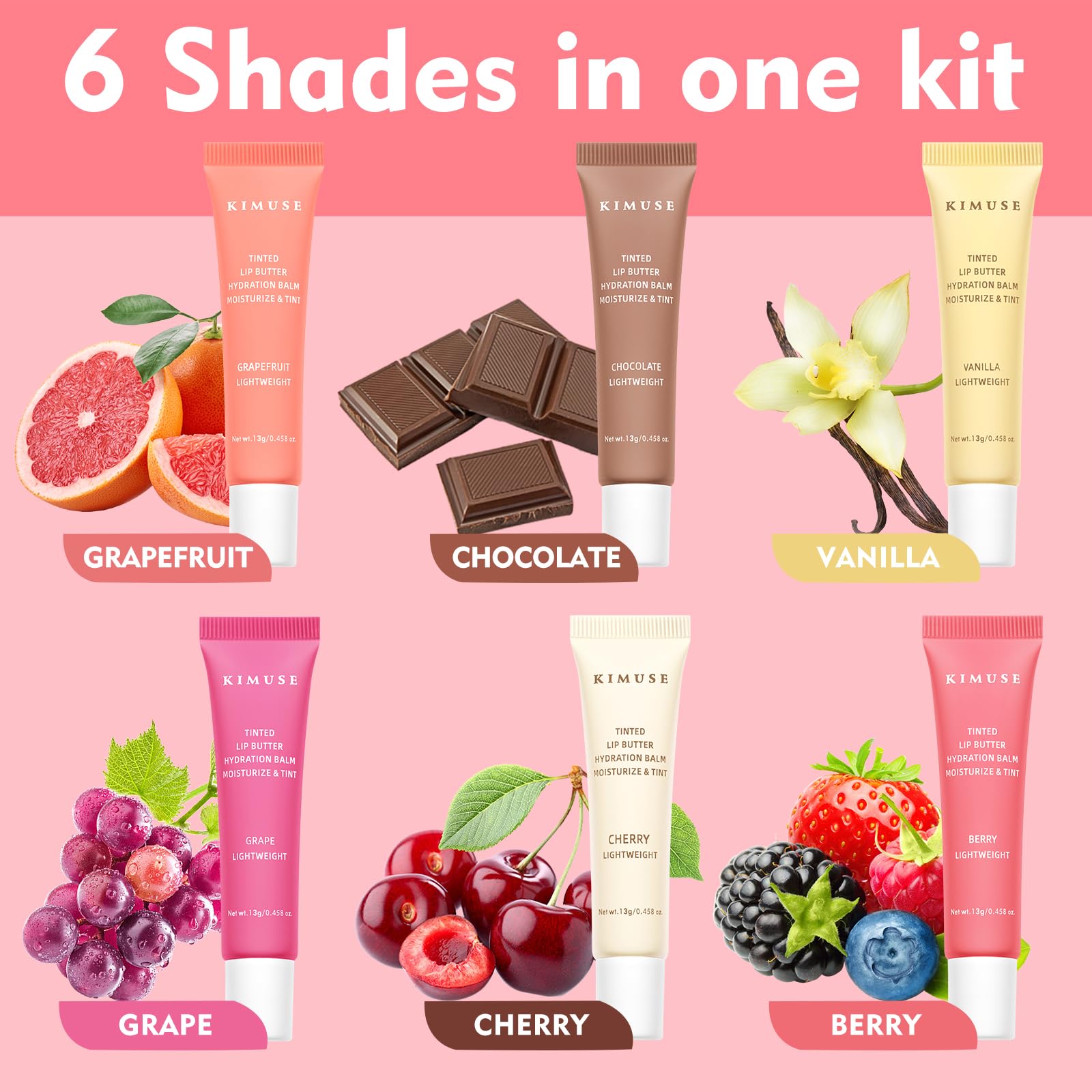 KIMUSE 6 Pcs Tinted Lip Butter Hydration Balm Set, 6 Flavored Shades Hydrating Plumping Gloss with Hyaluronic Acid & Vitamin E, Sheer Tint, Non-Sticky | Vegan Lip Care Makeup for Dry Lips & Daily KIMUSEAu supplements