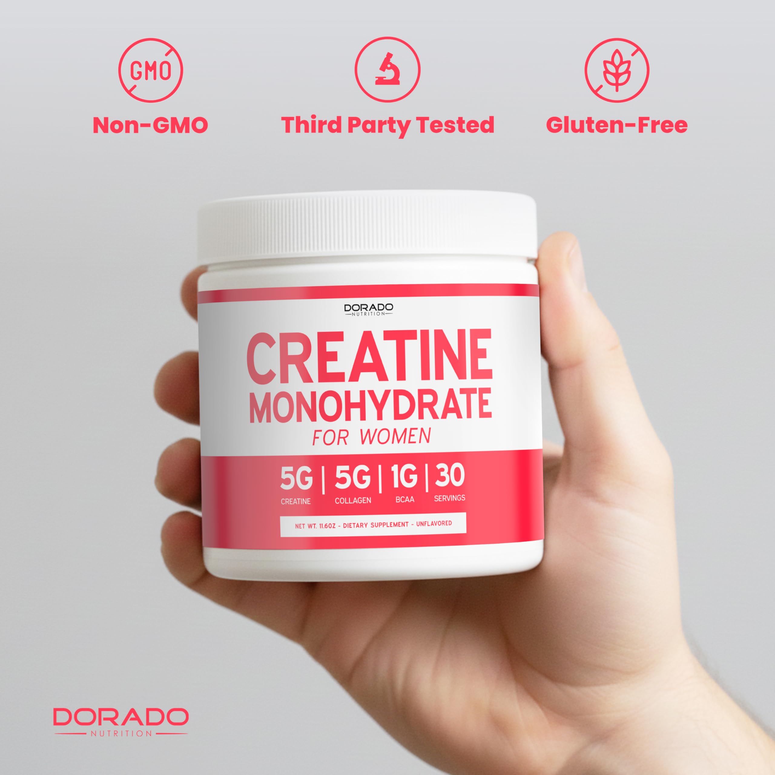 Creatine for Women | Creatine Monohydrate Powder 5G + 5000mg Collagen + 1000mg BCAA 2:1:1 Powder (30 Serving) Support Glutes, Lean Muscles, Recovery, Energy & Stamina Non-GMO, Gluten Free - USA Made DORADO NUTRITIONAu supplements