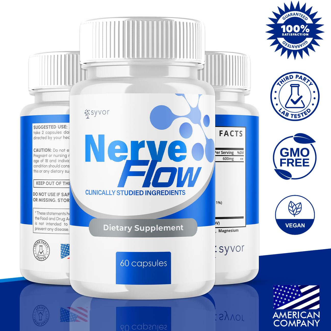 (3 Pack) Nerve Flow Capsules, Official Nerve Flow Pills Made with All Natural Ingredients, Maximum Strength NerveFlow Sciatic Support Supplement with Advanced Vitamins for Women & Men (180 Capsules) SyvorAu supplements