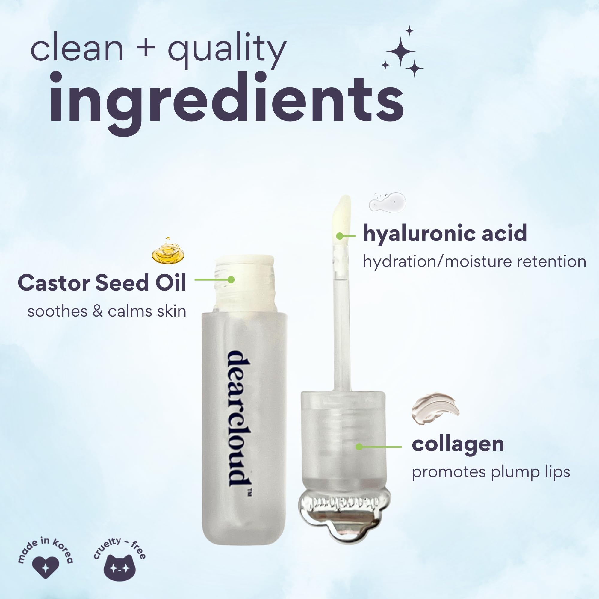 dearcloud Jelly Wave Lush Lip Oil – Clear Lip Gloss and Lip Gloss for Women - Korean skincare essential – Lip Oil for Women with Collagen - Diamond (0.13 oz) dearcloudAu supplements