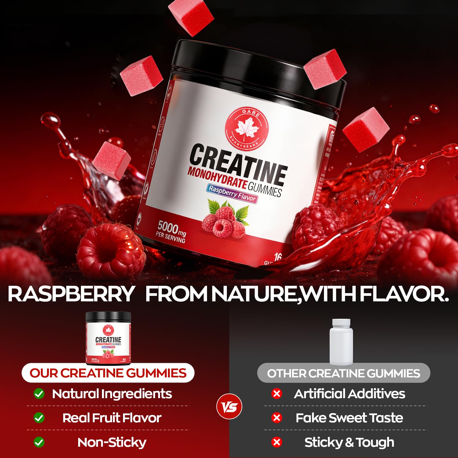 GABE SUNNYBEARS Creatine Gummies, NSF Certified, 5g Creatine Monohydrate per Serving with Taurine & B12, Raspberry Flavor, 160 Count, for Men & Women GABE SUNNYBEARSAu supplements