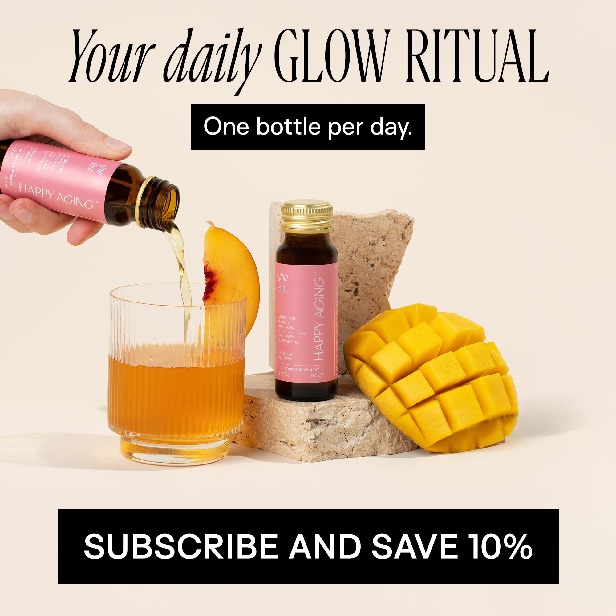 Happy Aging Marine Collagen Peptides Glow Shot 10,000mg - Liquid Collagen for Women with Liposomal Delivery - Promotes Skin Hydration, Elasticity & Radiance - Supports Hair & Nails, 10 Shots Happy AgingAu supplements