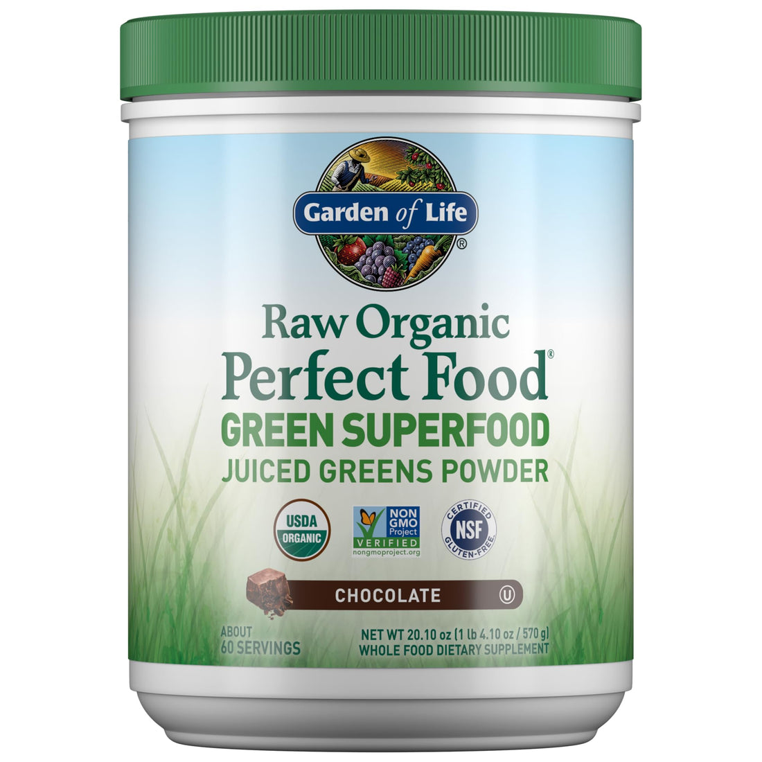 Garden of Life Raw Organic Perfect Food Green Superfood Juiced Greens Powder - Chocolate, 60 Servings, Non-GMO, Gluten Free, Vegan Whole Food Dietary Supplement Plus Probiotics, Enzymes Garden of LifeAu supplements