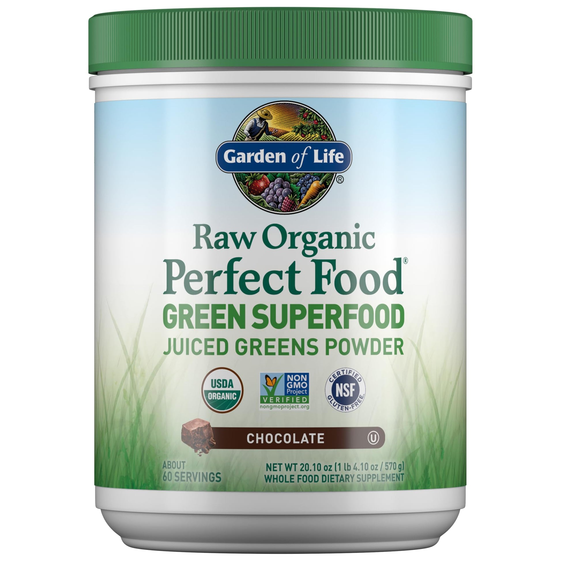 Garden of Life Raw Organic Perfect Food Green Superfood Juiced Greens Powder - Chocolate, 60 Servings, Non-GMO, Gluten Free, Vegan Whole Food Dietary Supplement Plus Probiotics, Enzymes Garden of LifeAu supplements
