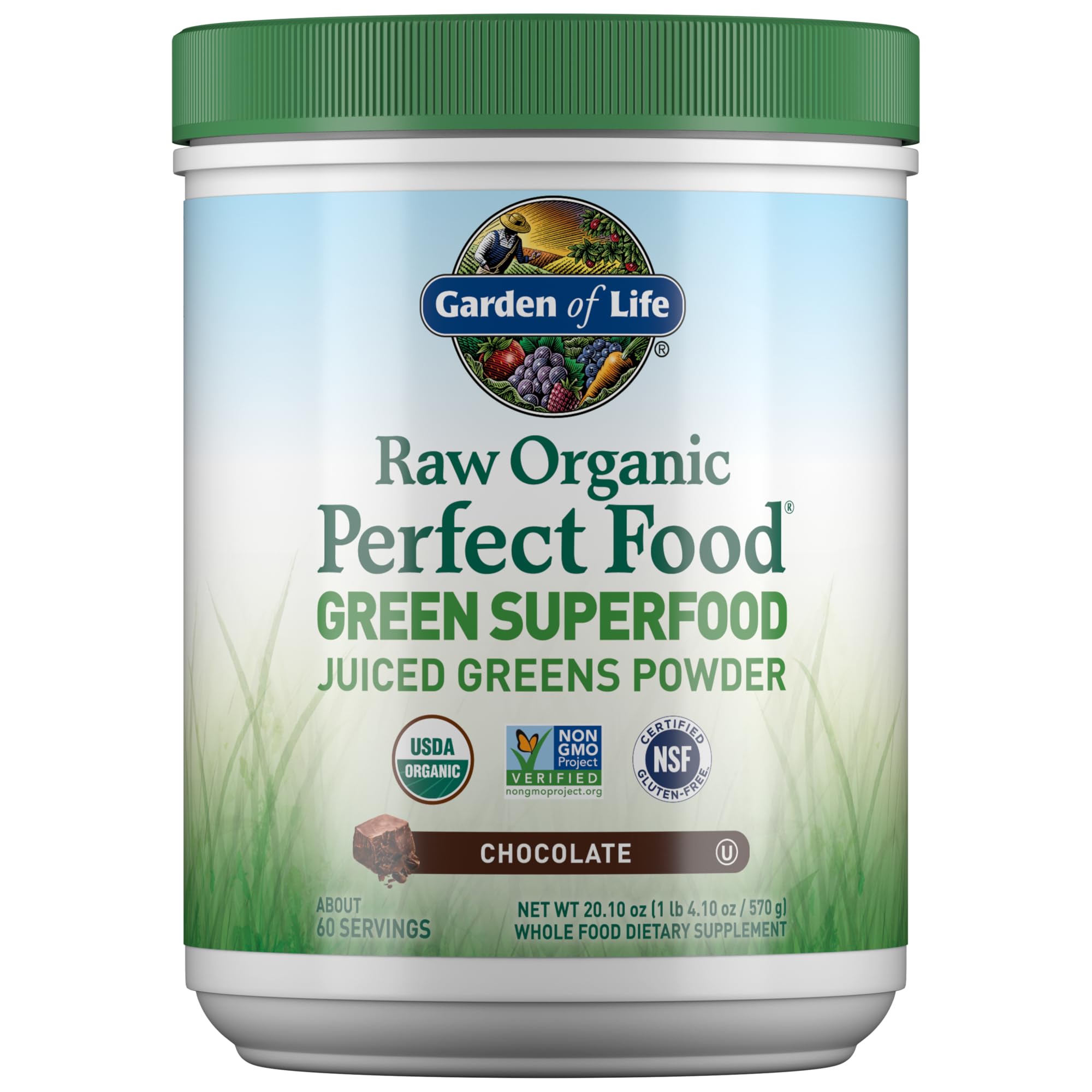 Garden of Life Raw Organic Perfect Food Green Superfood Juiced Greens Powder - Chocolate, 60 Servings, Non-GMO, Gluten Free, Vegan Whole Food Dietary Supplement Plus Probiotics, Enzymes Garden of LifeAu supplements