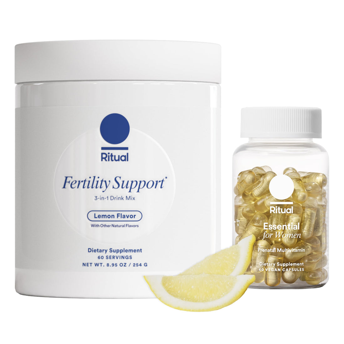Ritual Preconception Bundle: Essential for Women Prenatal Multivitamin and Lemony Fertility Support Drink Mix Supplement with NAC, CoQ10, and Myo-Inositol. Vegan and Formulated to Support Her.* RitualUS supplements