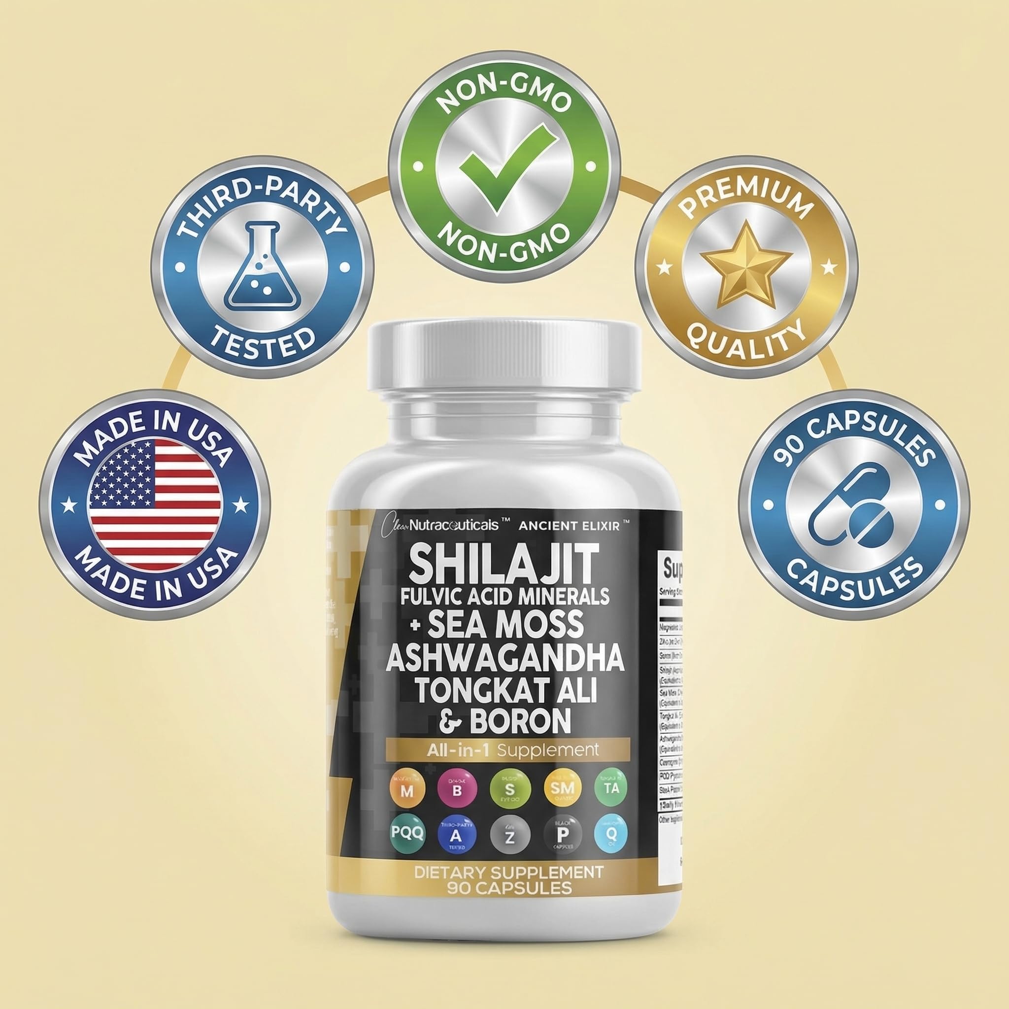 Clean Nutraceuticals Shilajit Supplement for Men with Sea Moss, Tongkat Ali, Ashwagandha, Boron, Zinc, CoQ10, PQQ - Fulvic Acid Capsules - Energy Support - 90 Count - Resin, Gummy & Powder Alternative Clean NutraceuticalsAu supplements