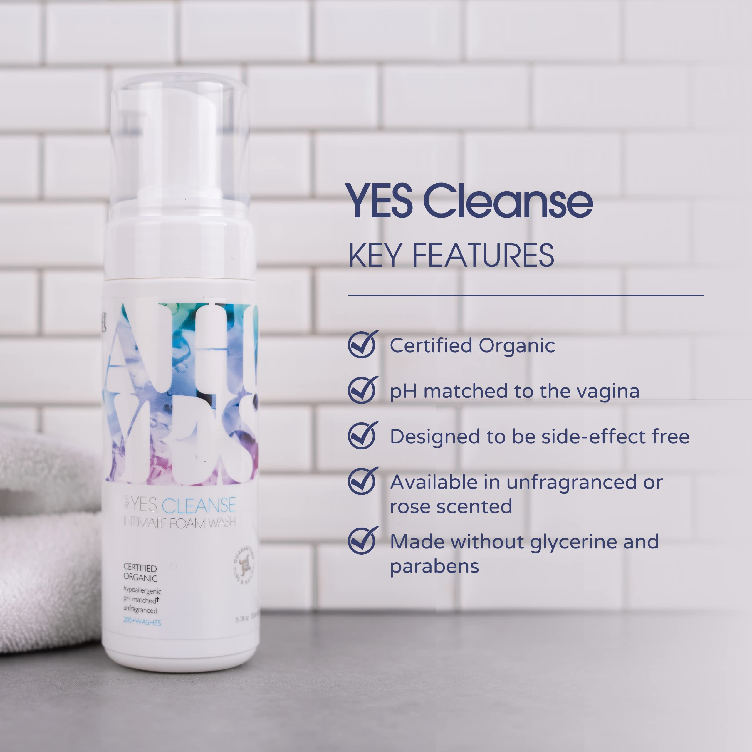 AH! YES CLEANSE Gentle, Organic Foaming Feminine Wash- Unfragranced, pH Matched Vaginal Wash AH! YESAu supplements