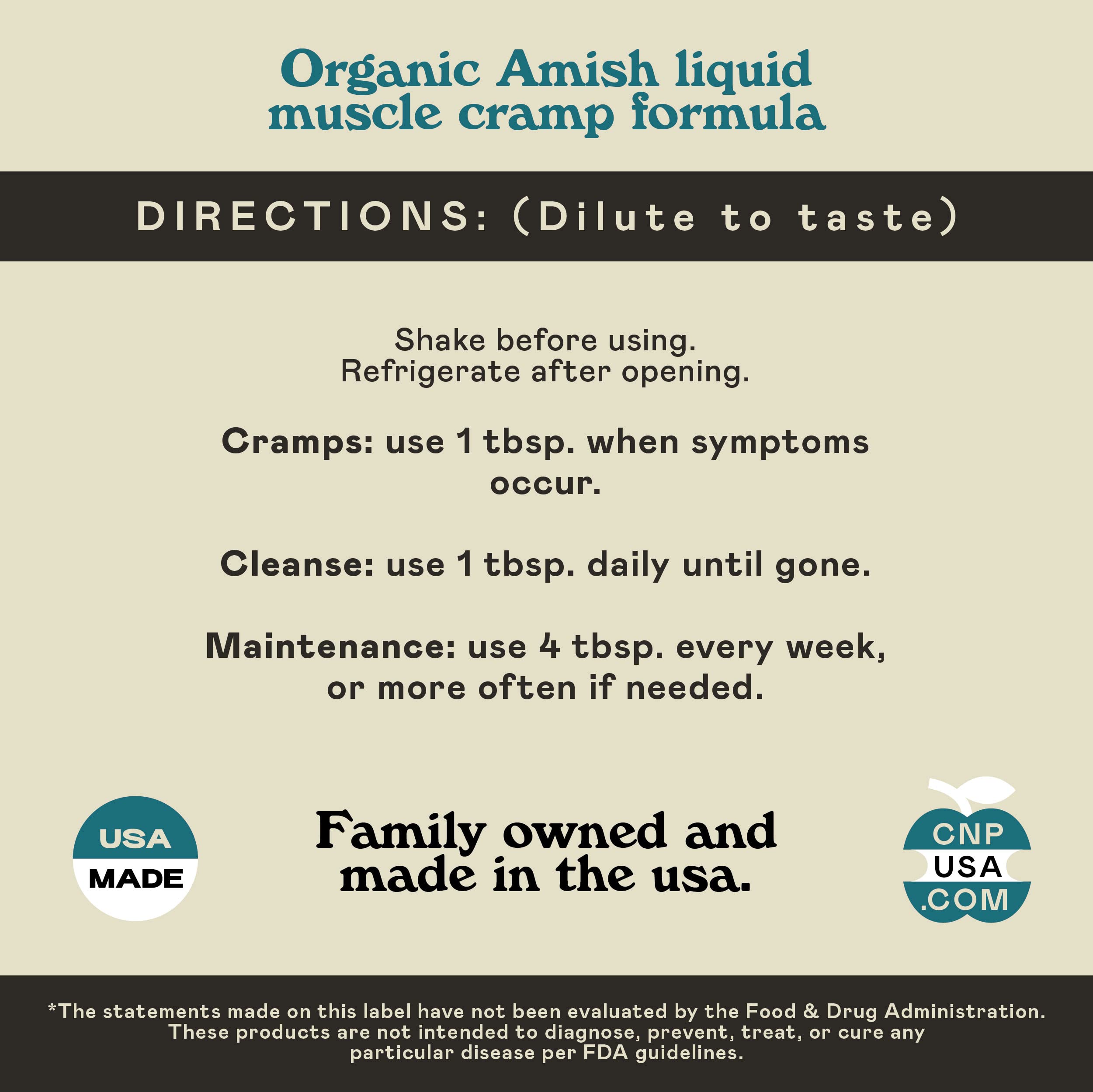 Organic Amish Leg Cramp Relief Liquid 16oz - Natural Muscle and Foot Support Supplement with Apple Cider Vinegar, Ginger, Garlic, Aloe, Fast Cramp Reducing Formula, Certified Organic, Made in USA Complete Natural ProductsAu supplements