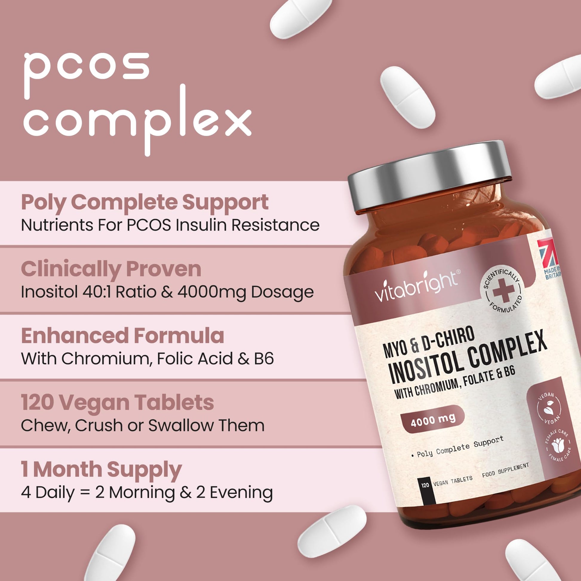 Myo and D-Chiro Inositol Complex - 4000mg per 4 Tablets - 120 Tablets (30 Day Supply) VitaBrightUS supplements