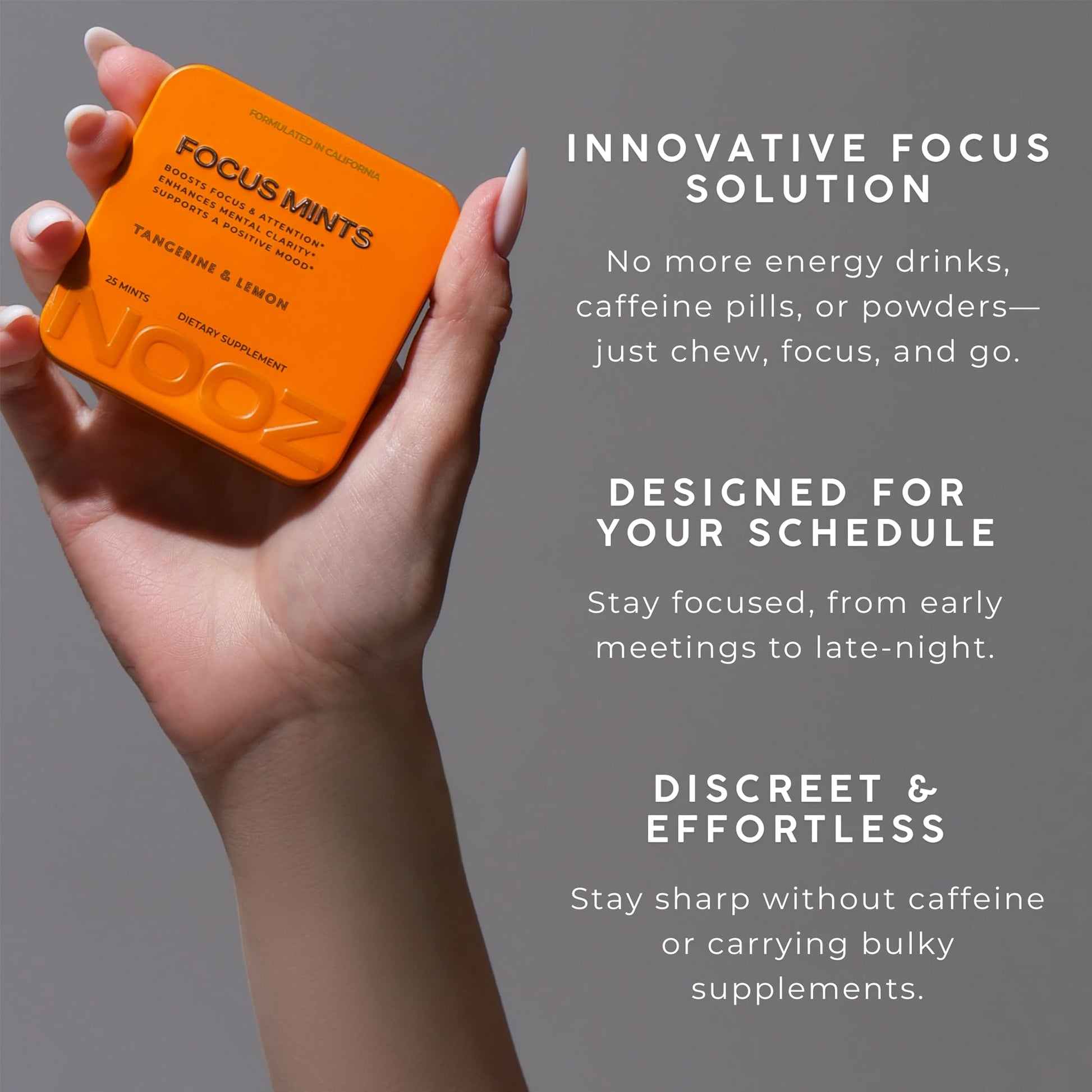 NOOZ Focus Mints Refill Bag - Caffeine-Free Brain Booster for Mental Clarity-Tangerine & Lemon Flavor | Sugar-Free, Travel-Friendly Supplement with Vitamin C, B6, B12 - Non-GMO, Clean Label, 150 Mints NOOZAu supplements